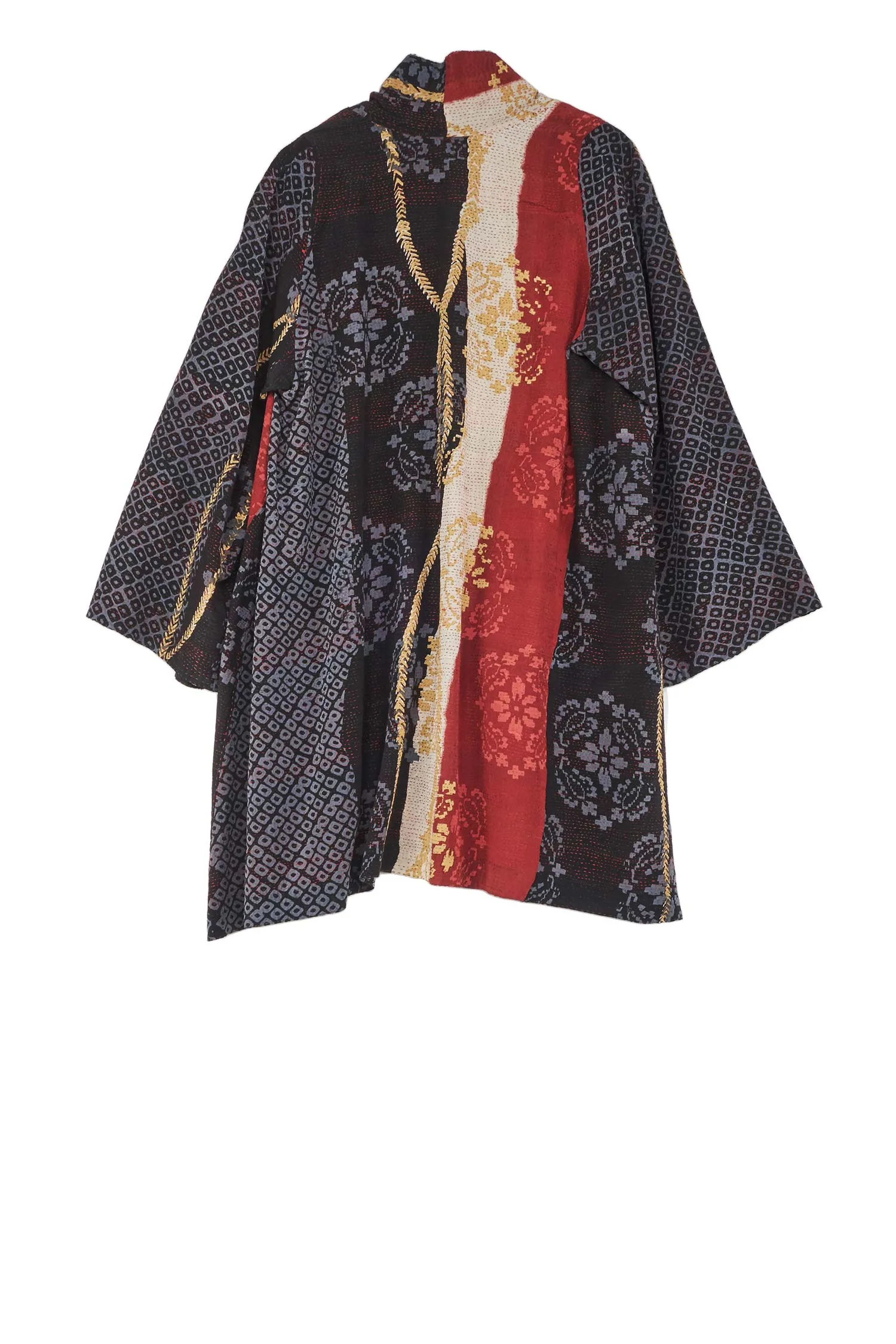 KIMONO PRINT KANTHA A-LINE JKT - kp2003-blk -