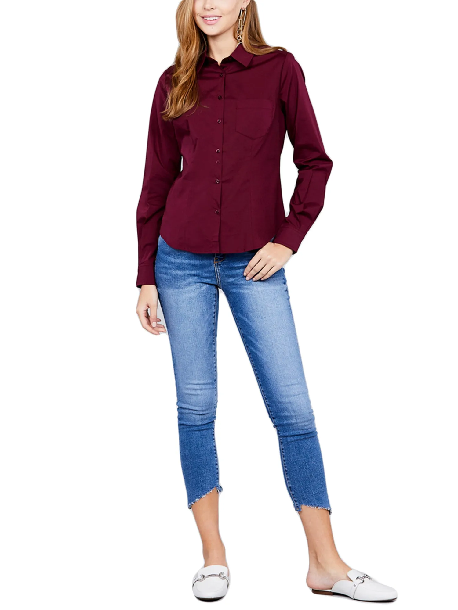 KOGMO Womens Long Sleeve Button Down Shirts Office Work Blouse with Pocket (S-3X)