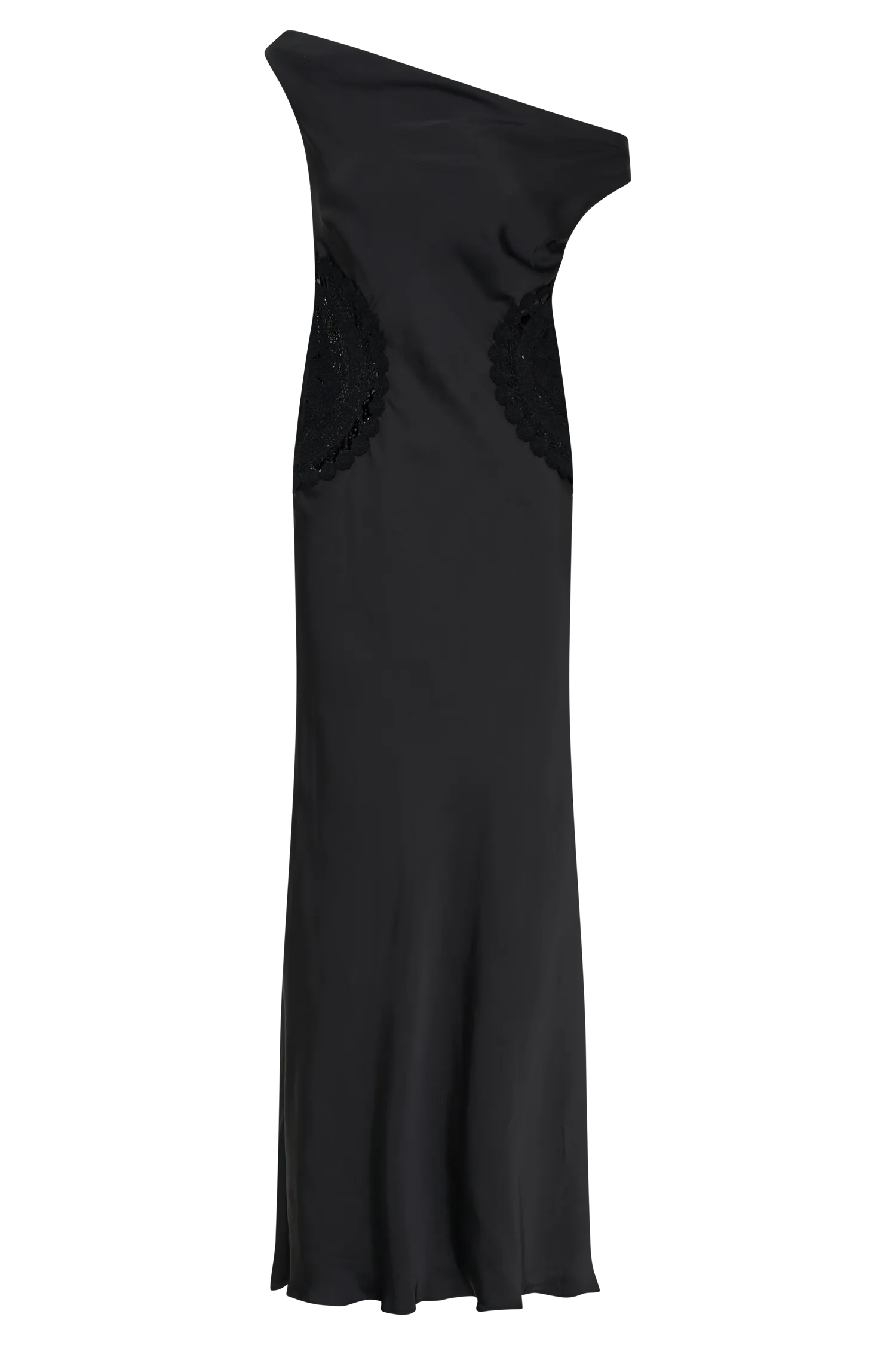 Kristina Satin Maxi Dress With Crochet - Black