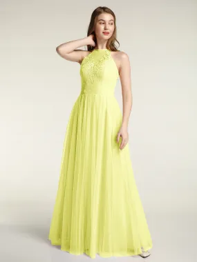 Lace Bodice and Tulle Skirt Long Dresses-Daffodil Plus Size