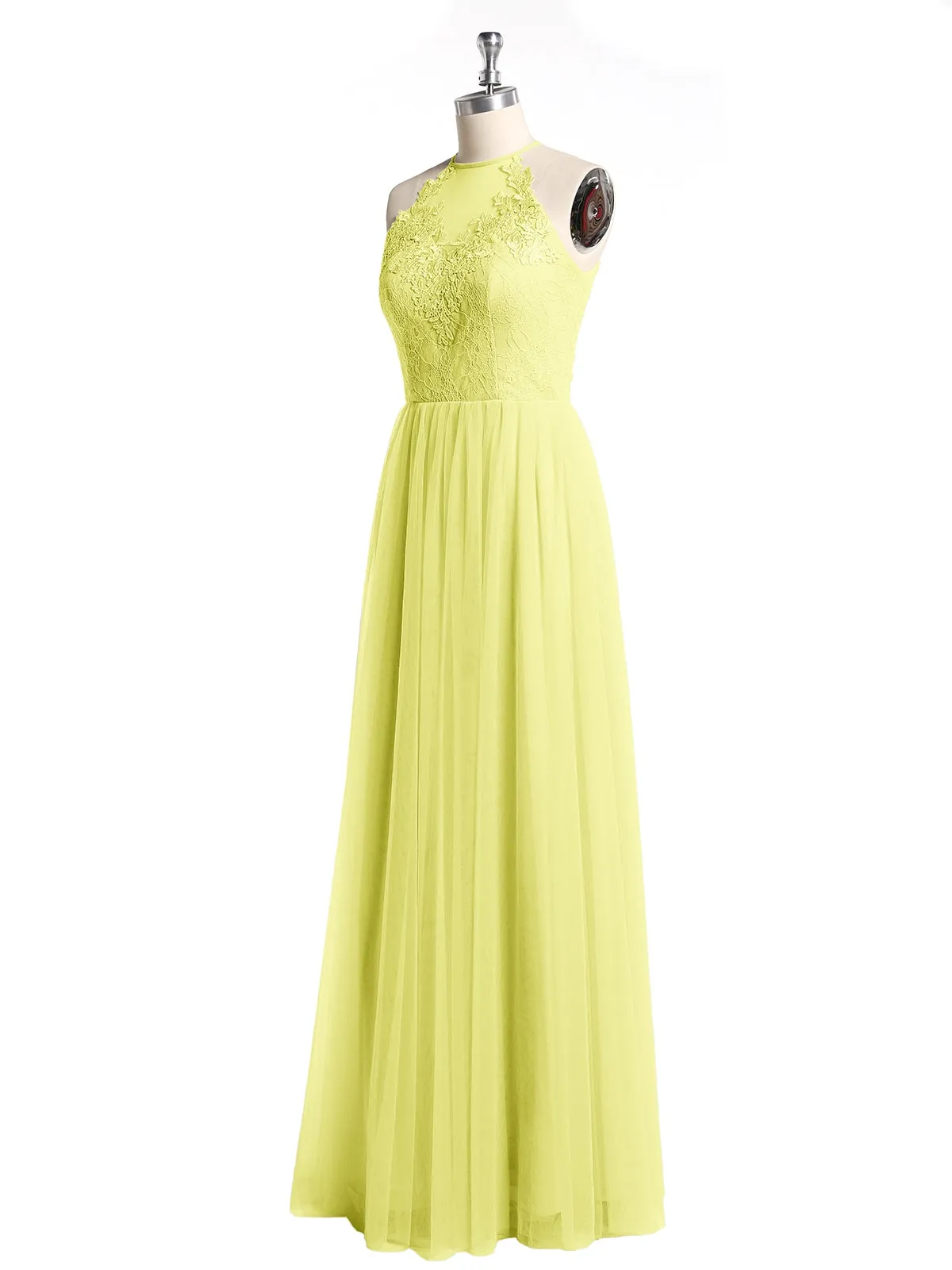 Lace Bodice and Tulle Skirt Long Dresses-Daffodil Plus Size