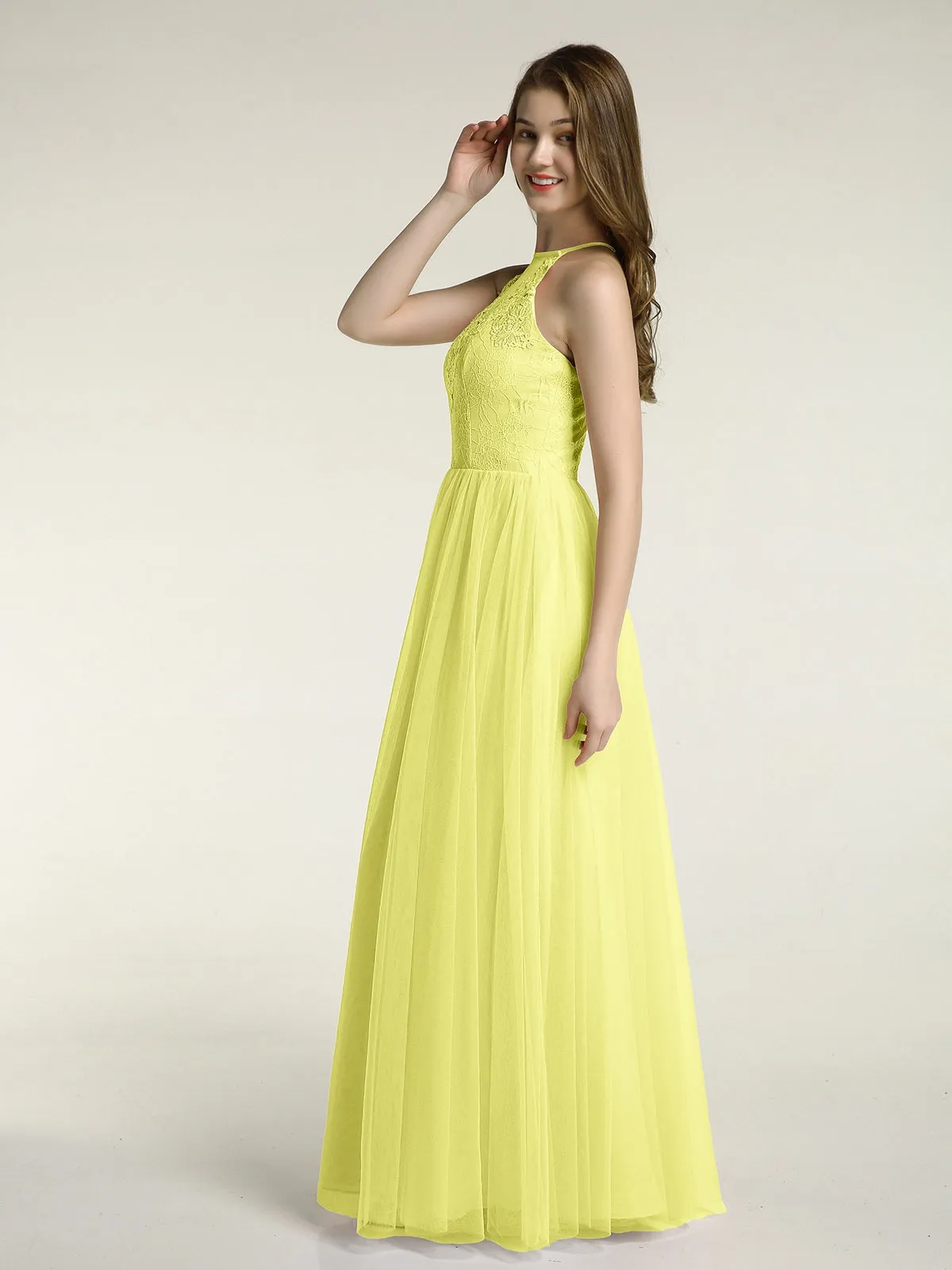 Lace Bodice and Tulle Skirt Long Dresses-Daffodil Plus Size