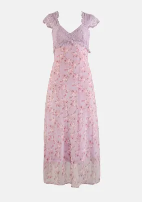 Lace Contrast Floral Maxi Dress