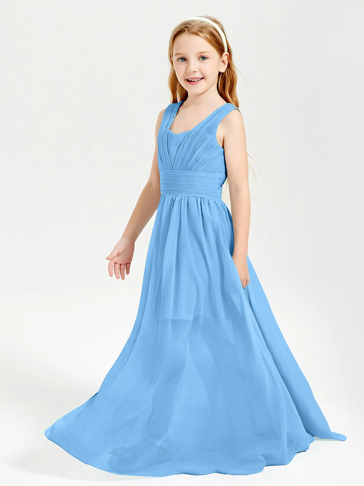 Long Elegant V-neck Bridesmaid Dresses For Juniors Blue