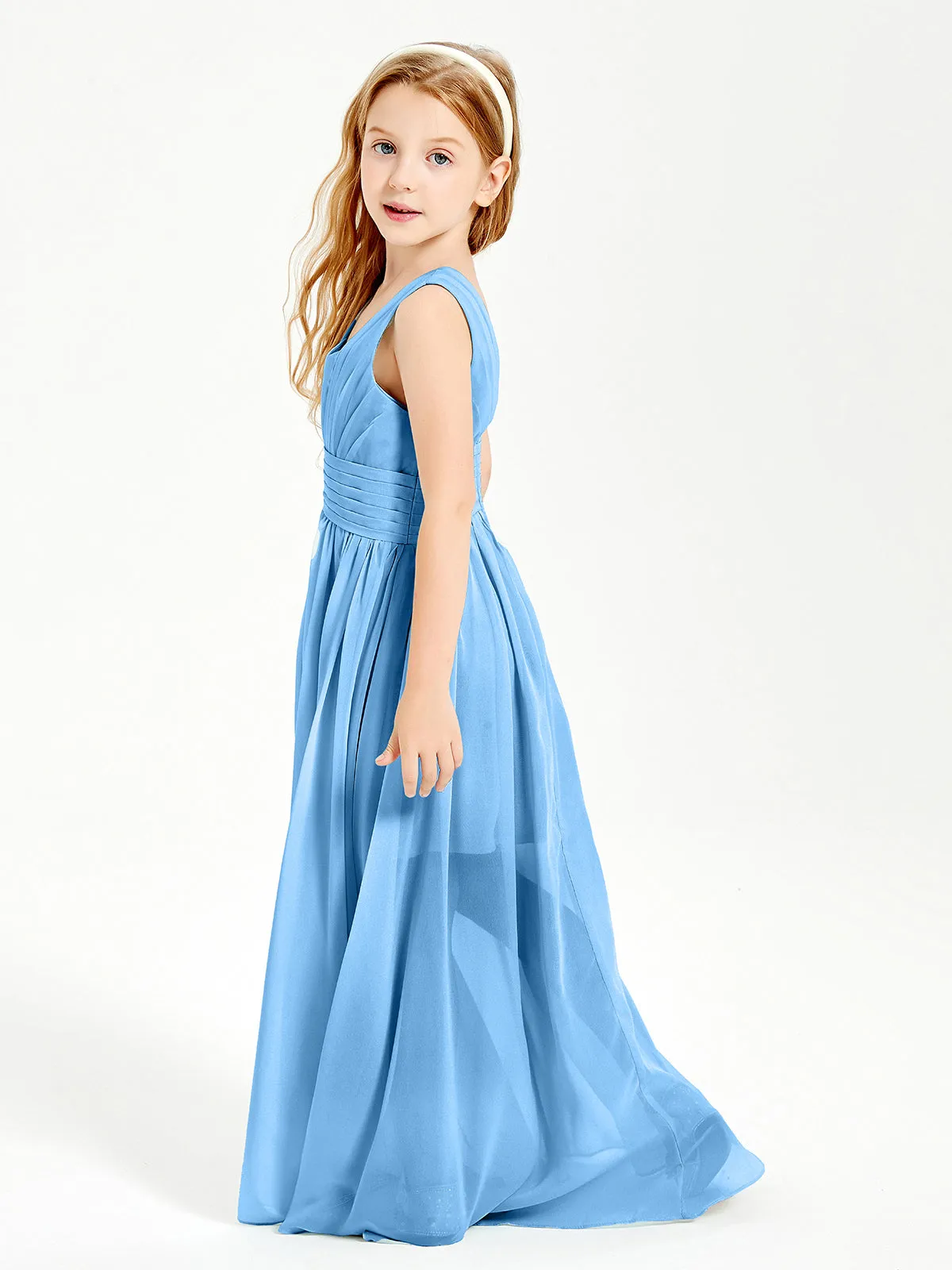 Long Elegant V-neck Bridesmaid Dresses For Juniors Blue