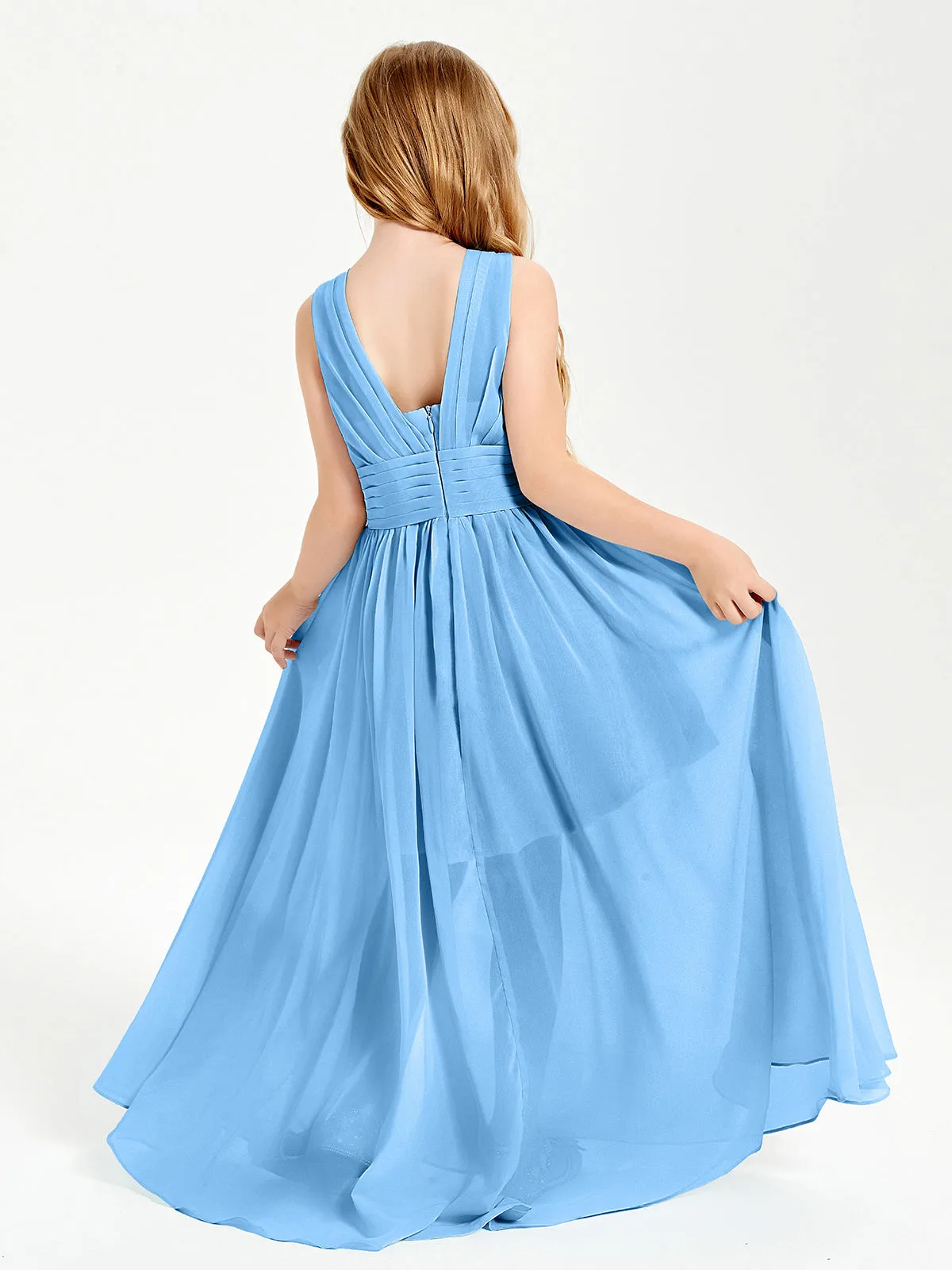 Long Elegant V-neck Bridesmaid Dresses For Juniors Blue