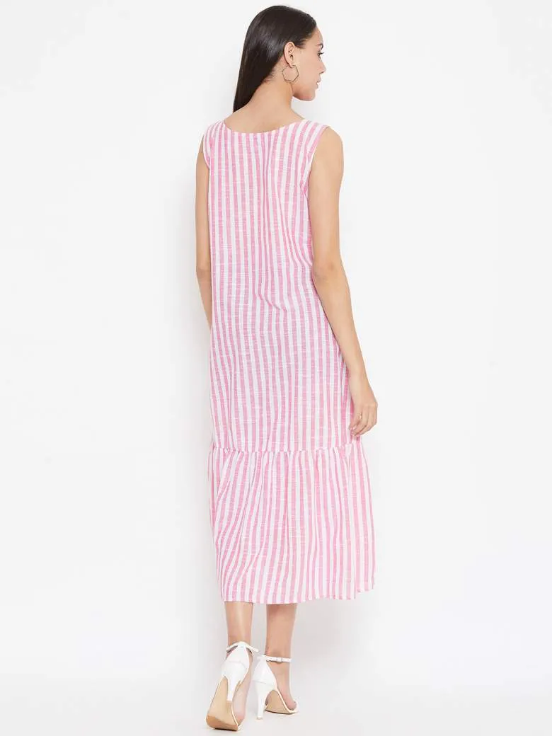 Long Pink Striped Dress In Cotton