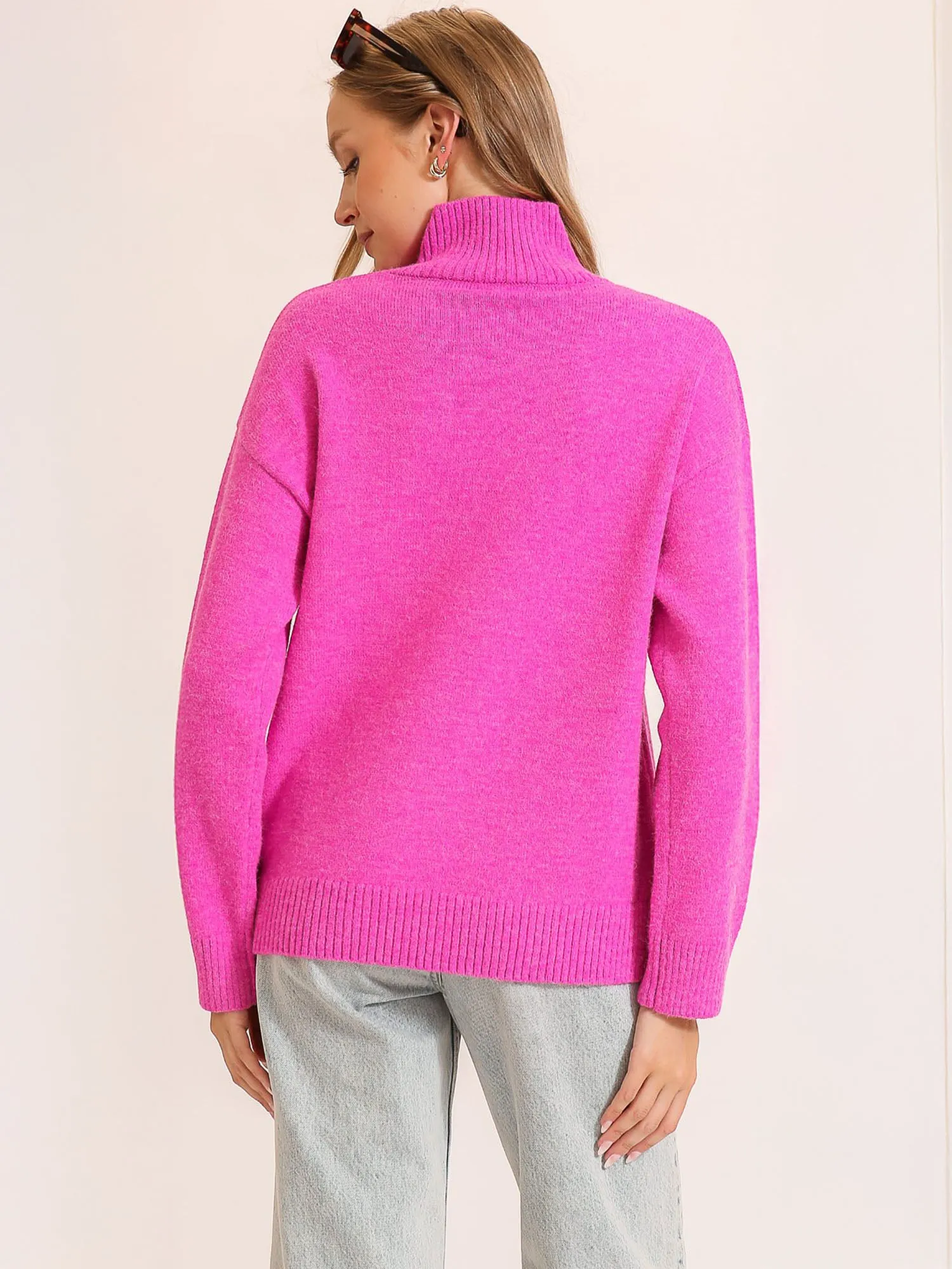 Long Sleeves Contrast Pocket Mock Neck Sweater