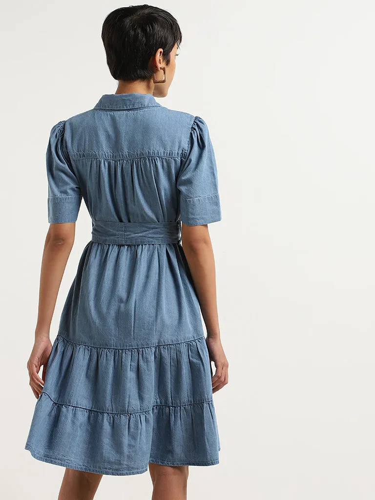 LOV Blue Denim Shirt Dress with Belt