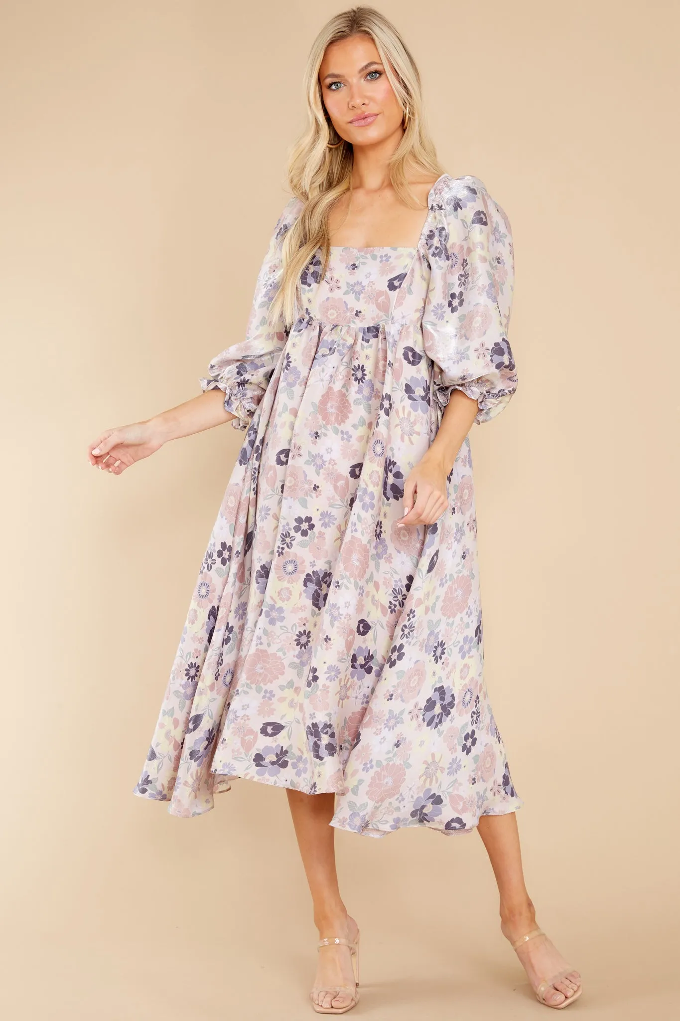 Love Wins Lavender Floral Print Midi Dress