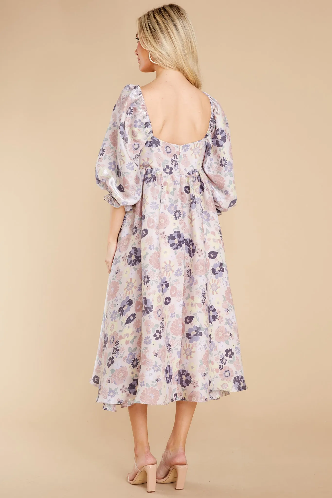 Love Wins Lavender Floral Print Midi Dress