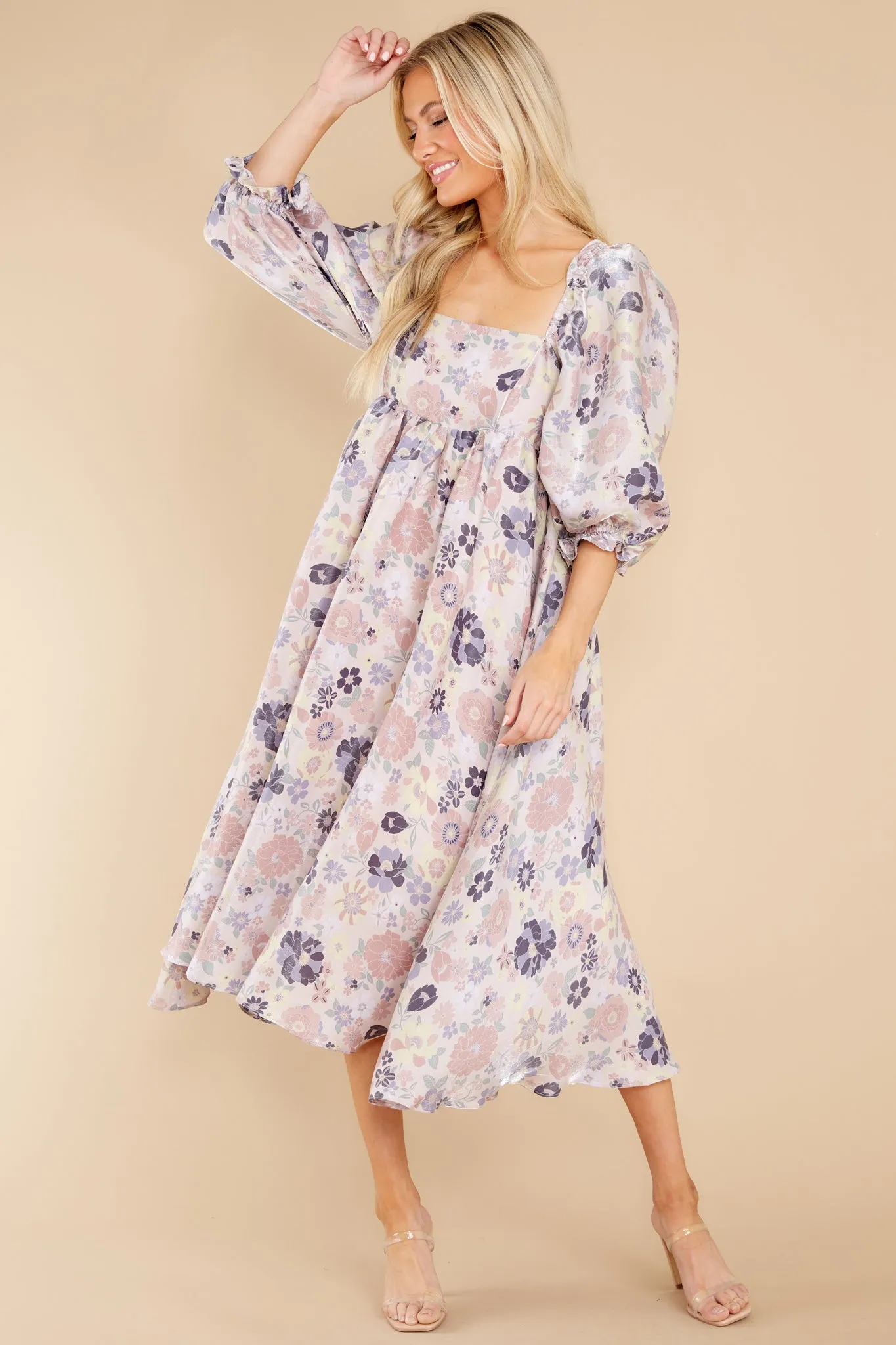 Love Wins Lavender Floral Print Midi Dress