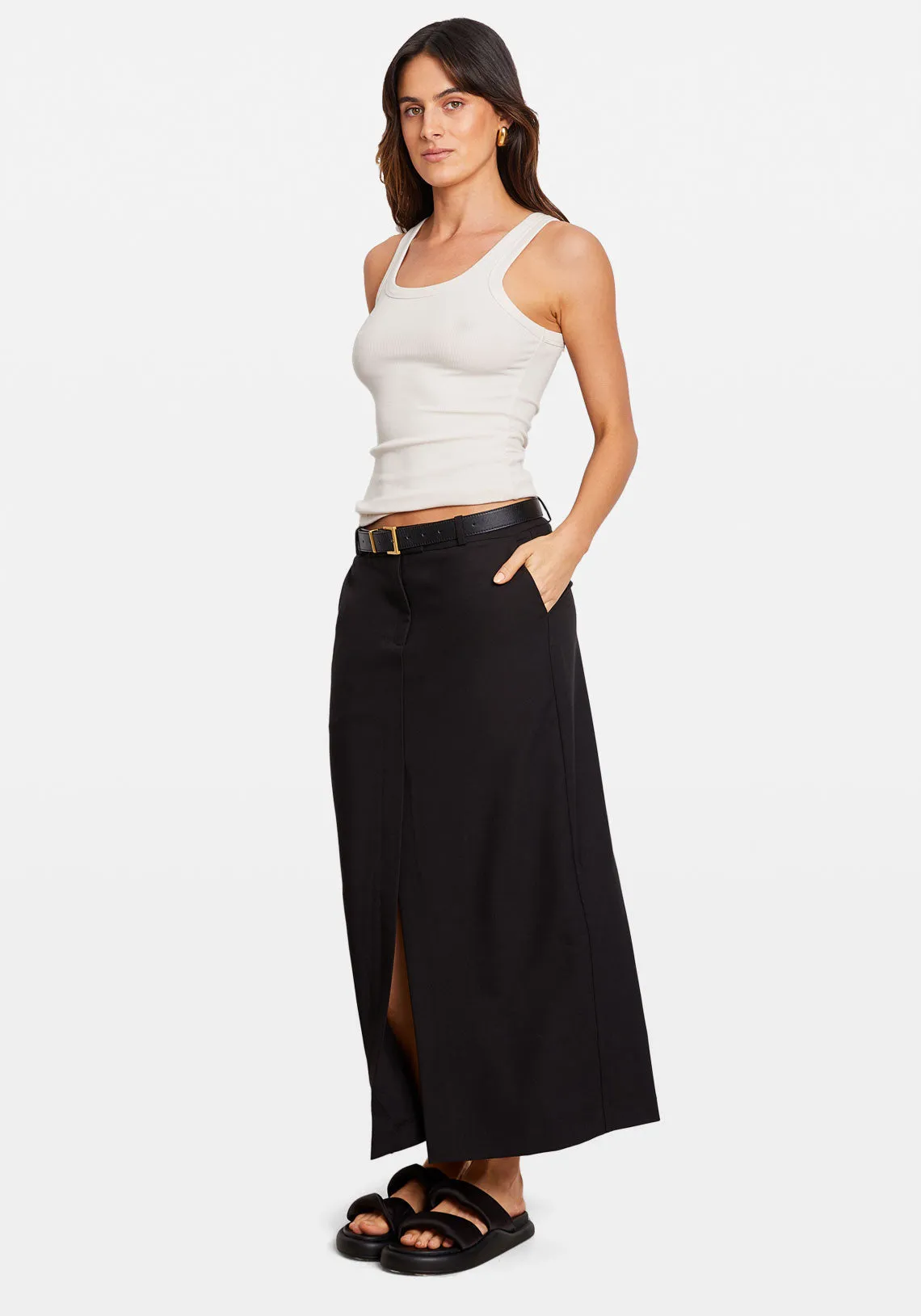 LOW RISE TAILORED MAXI SKIRT