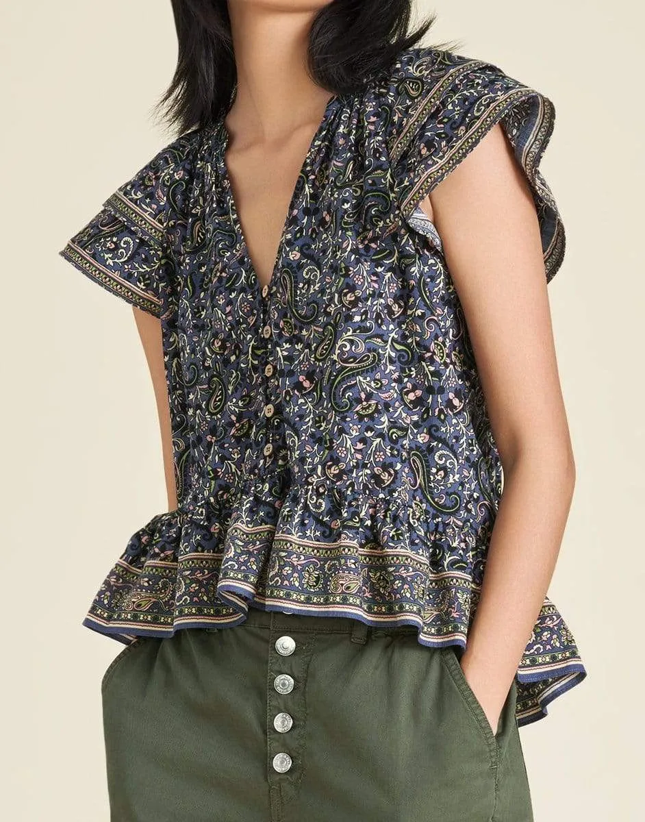 Mahia Ruffled Paisley Top