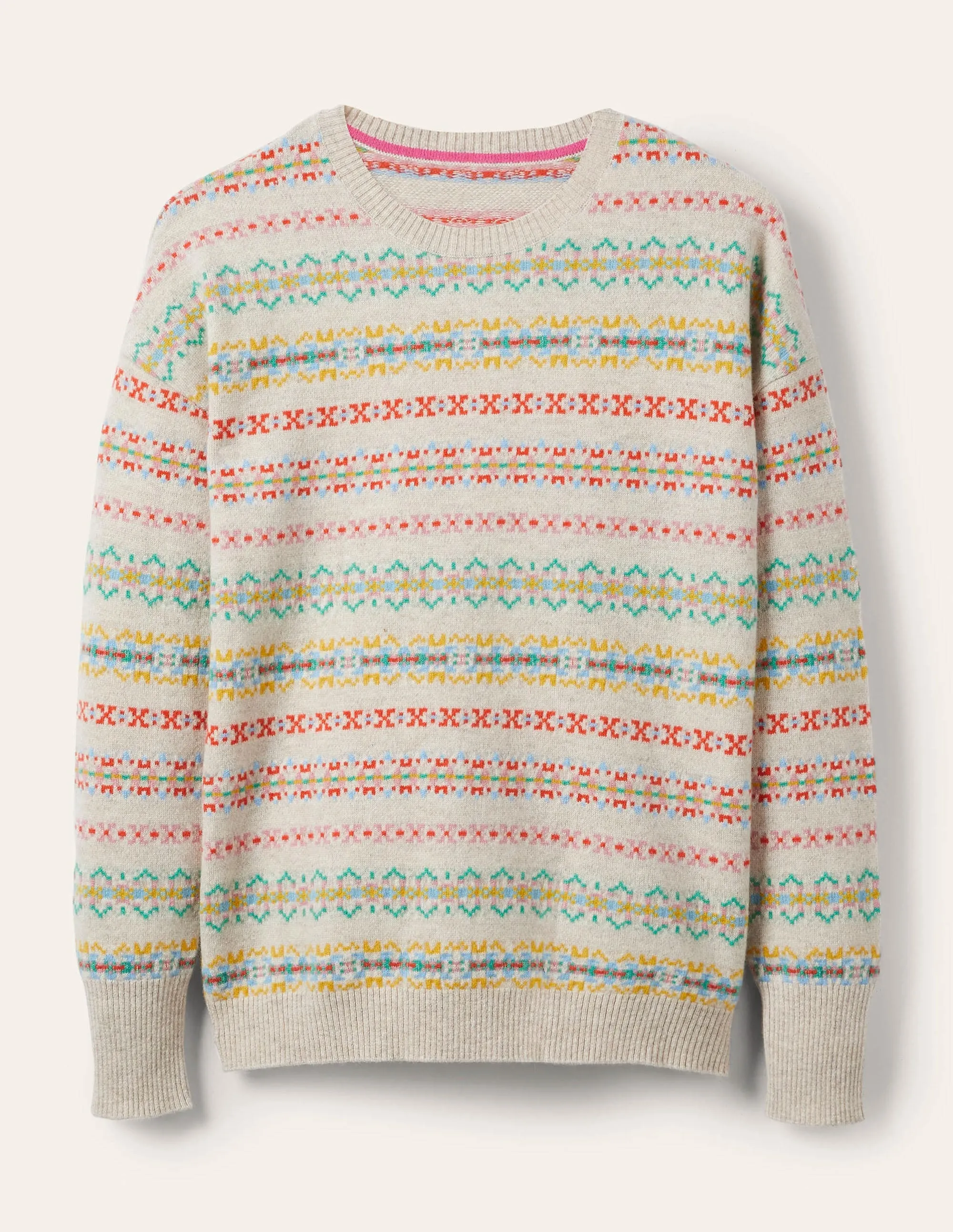 Margot Cashmere Jumper-Oatmeal Melange, Fair Isle