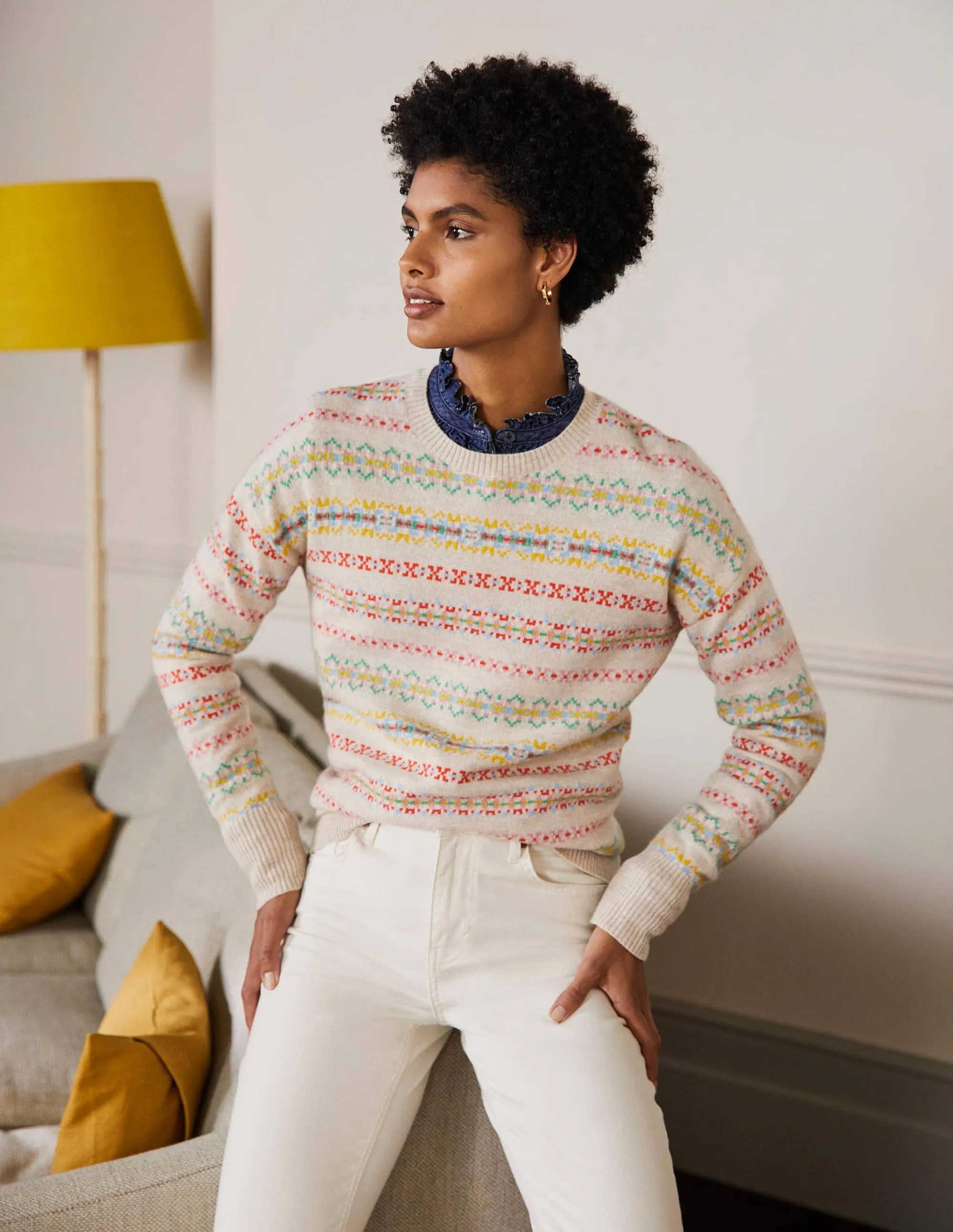 Margot Cashmere Jumper-Oatmeal Melange, Fair Isle