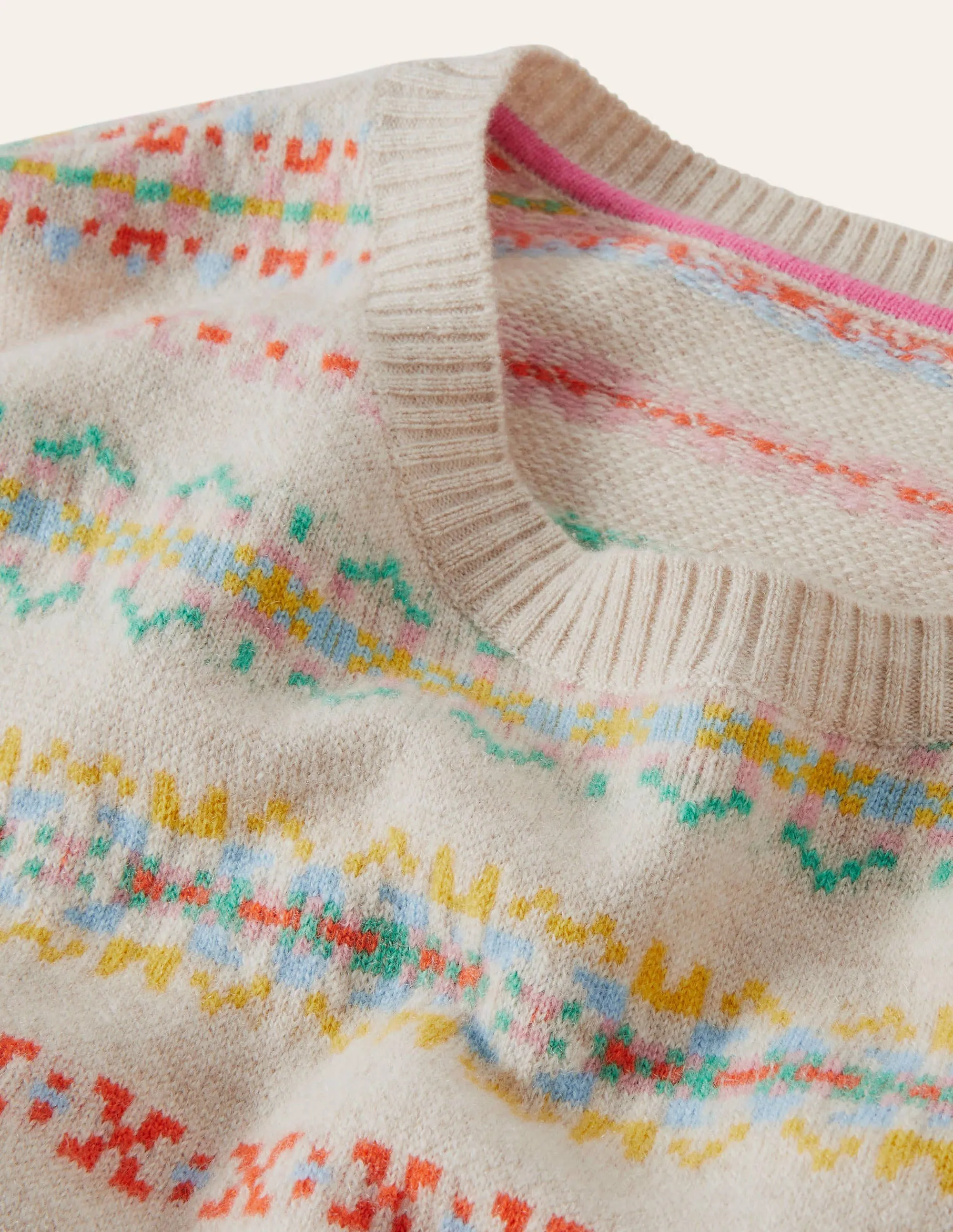 Margot Cashmere Jumper-Oatmeal Melange, Fair Isle