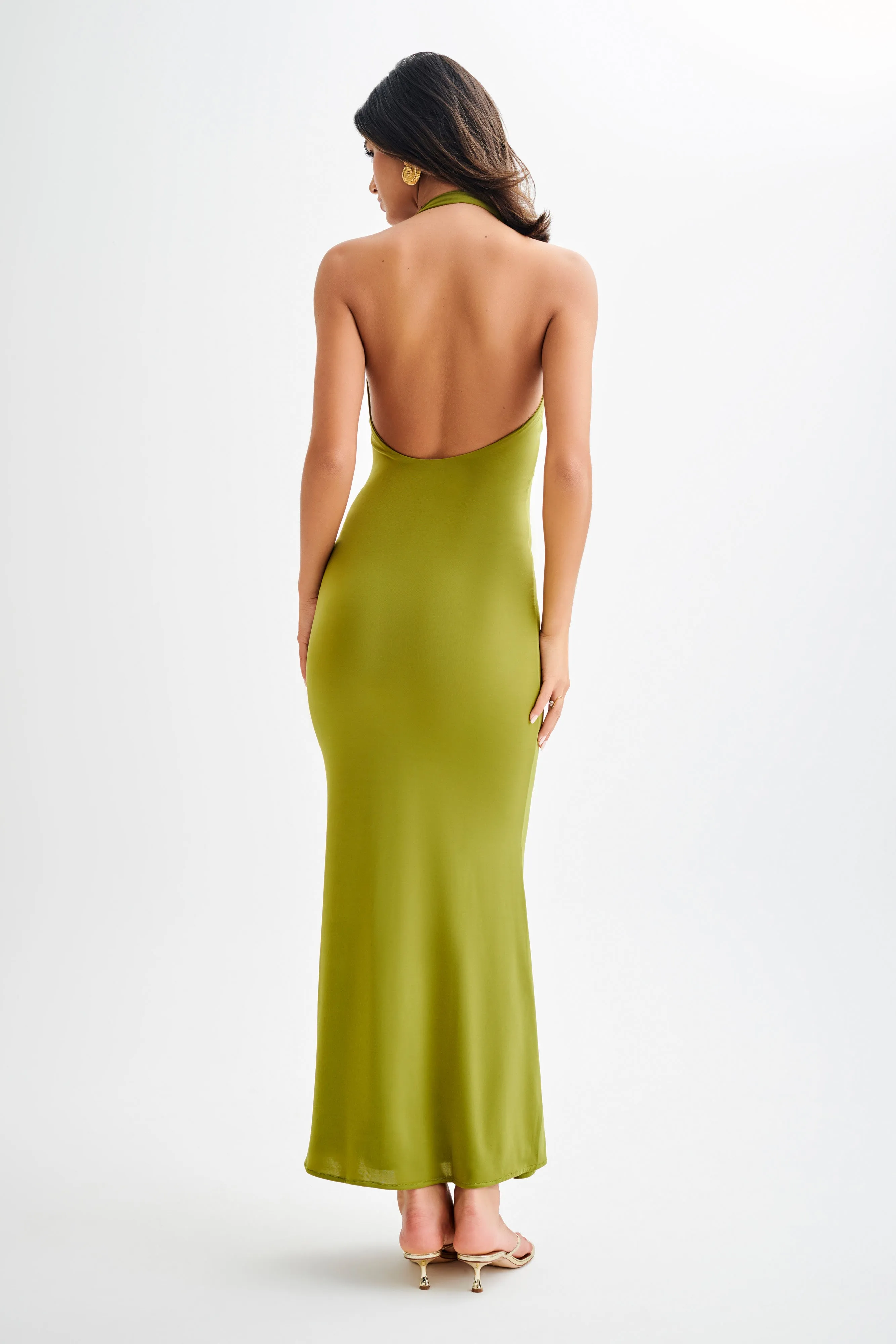 Marianne Asymmetrical Slinky Maxi Dress - Vintage Olive