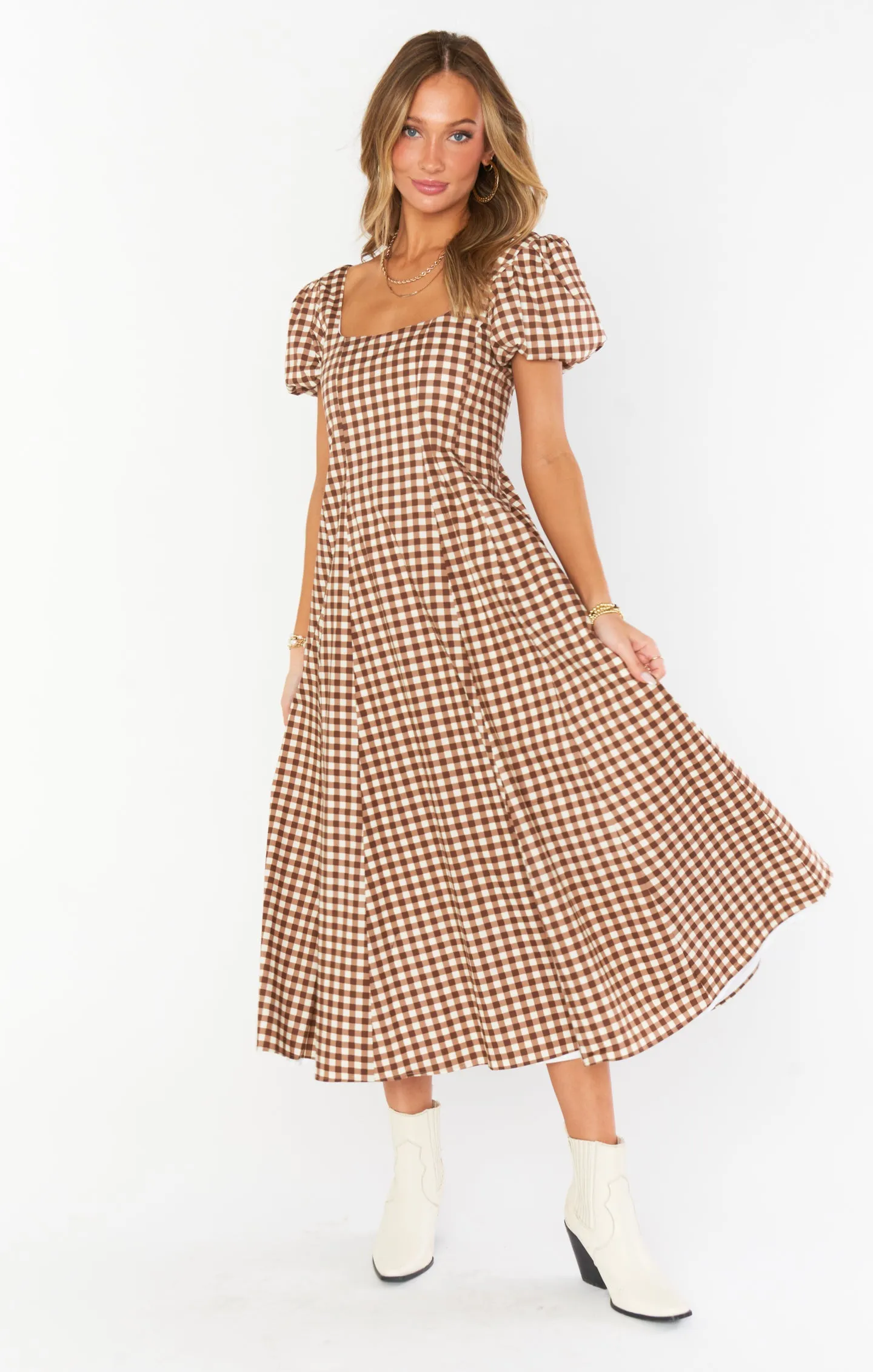 Mia Midi Dress ~ Brown Gingham