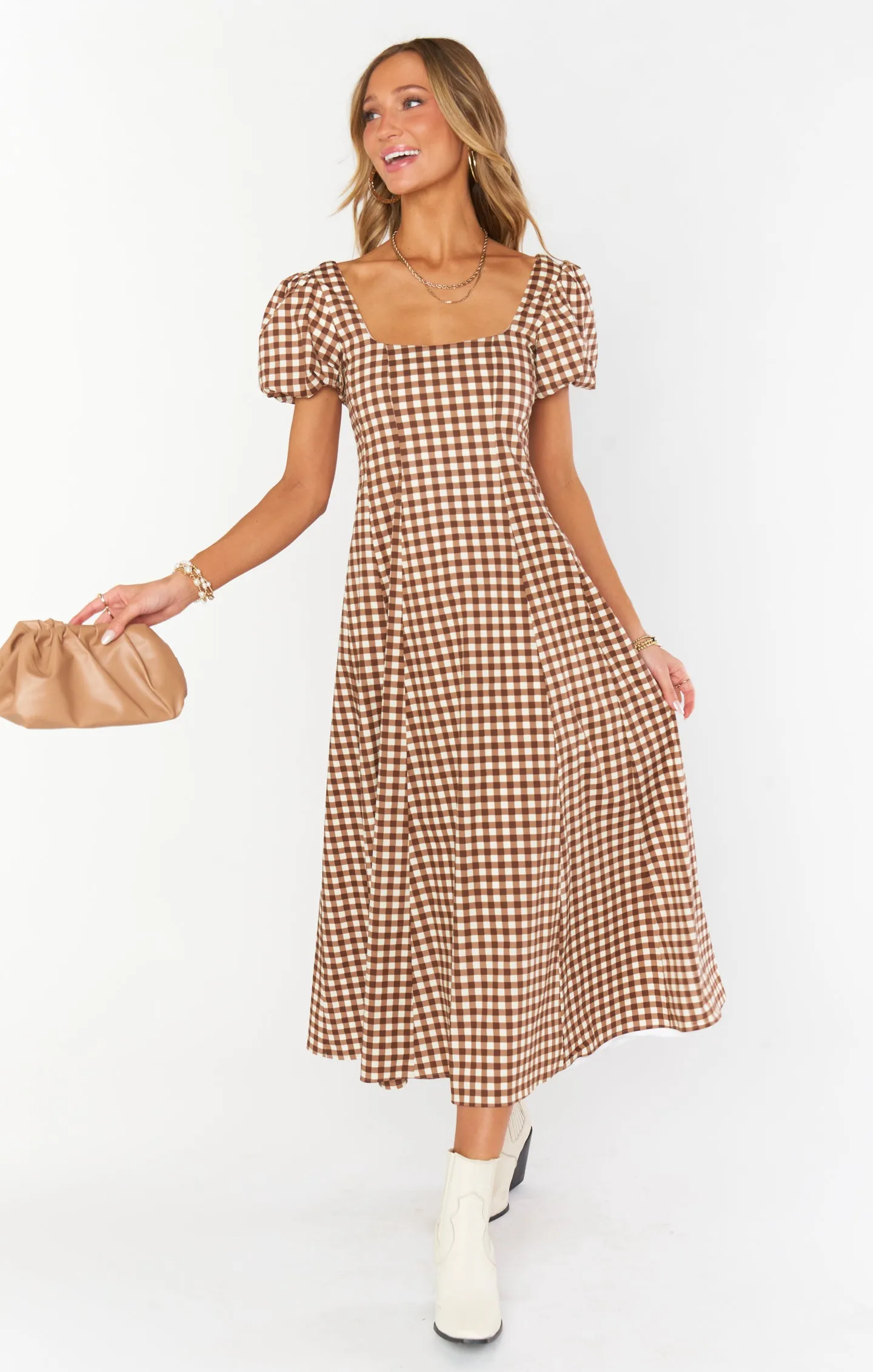 Mia Midi Dress ~ Brown Gingham