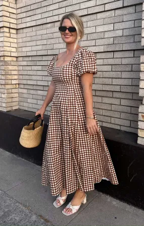 Mia Midi Dress ~ Brown Gingham