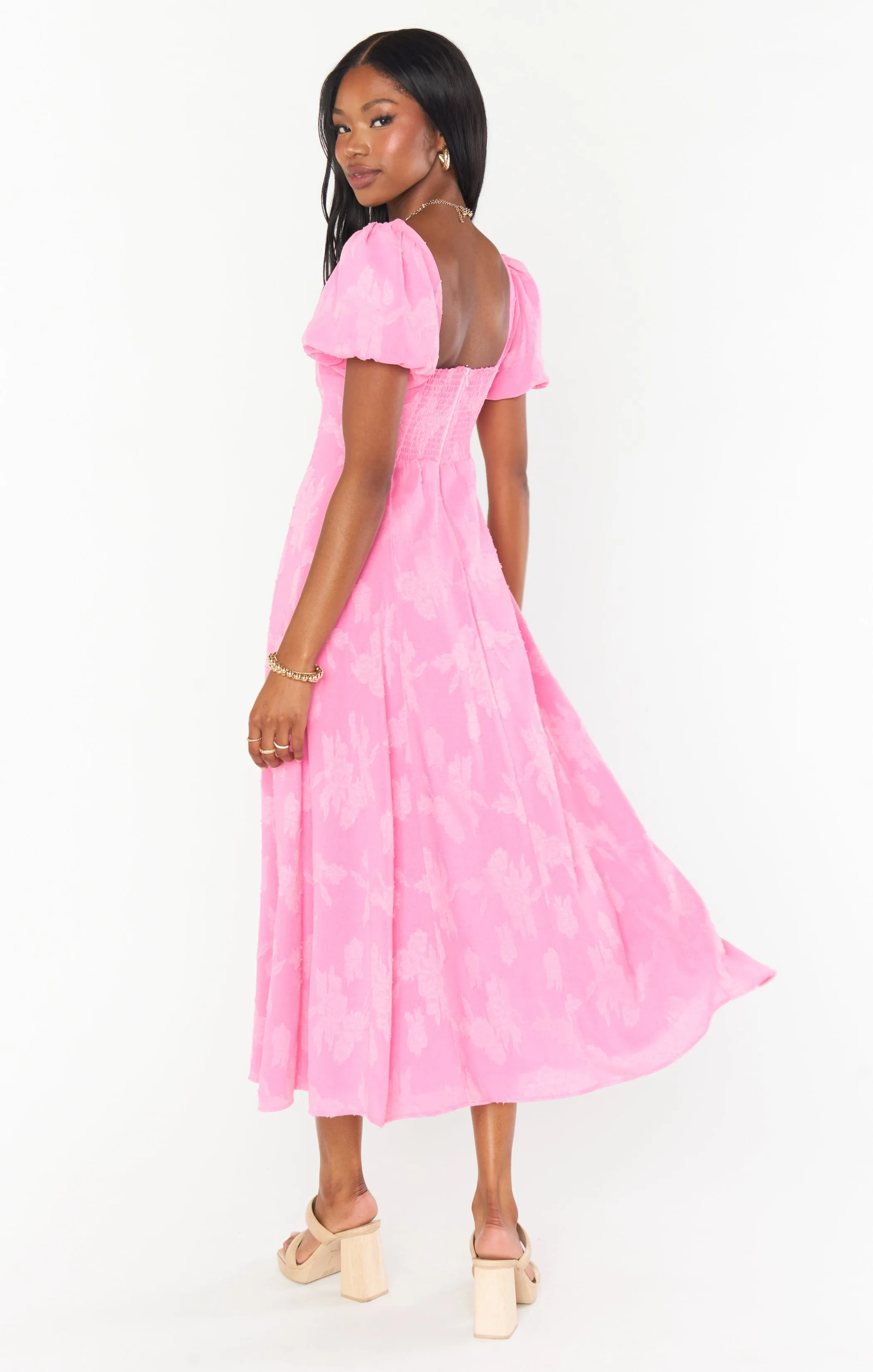 Mia Midi Dress ~ Pink Clip Floral