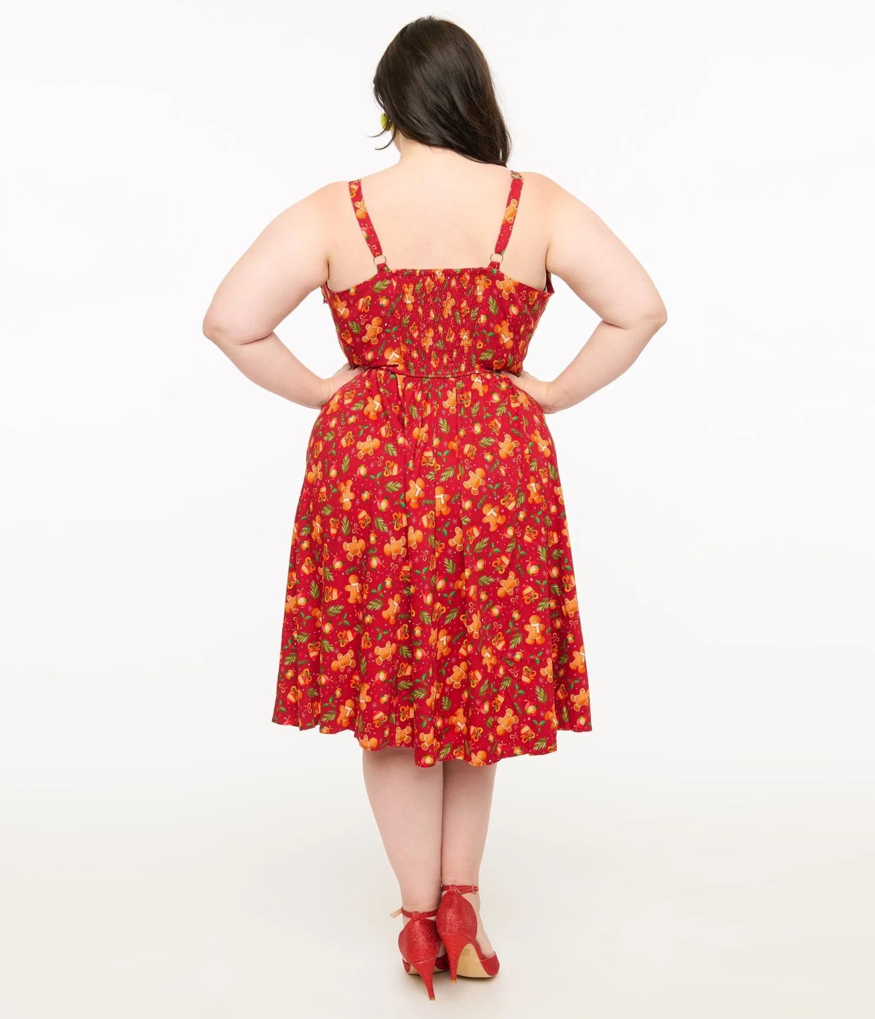 Miss Lulo Plus Size 1950s Red Gingerbread Man Print Eden Fit & Flare Dress