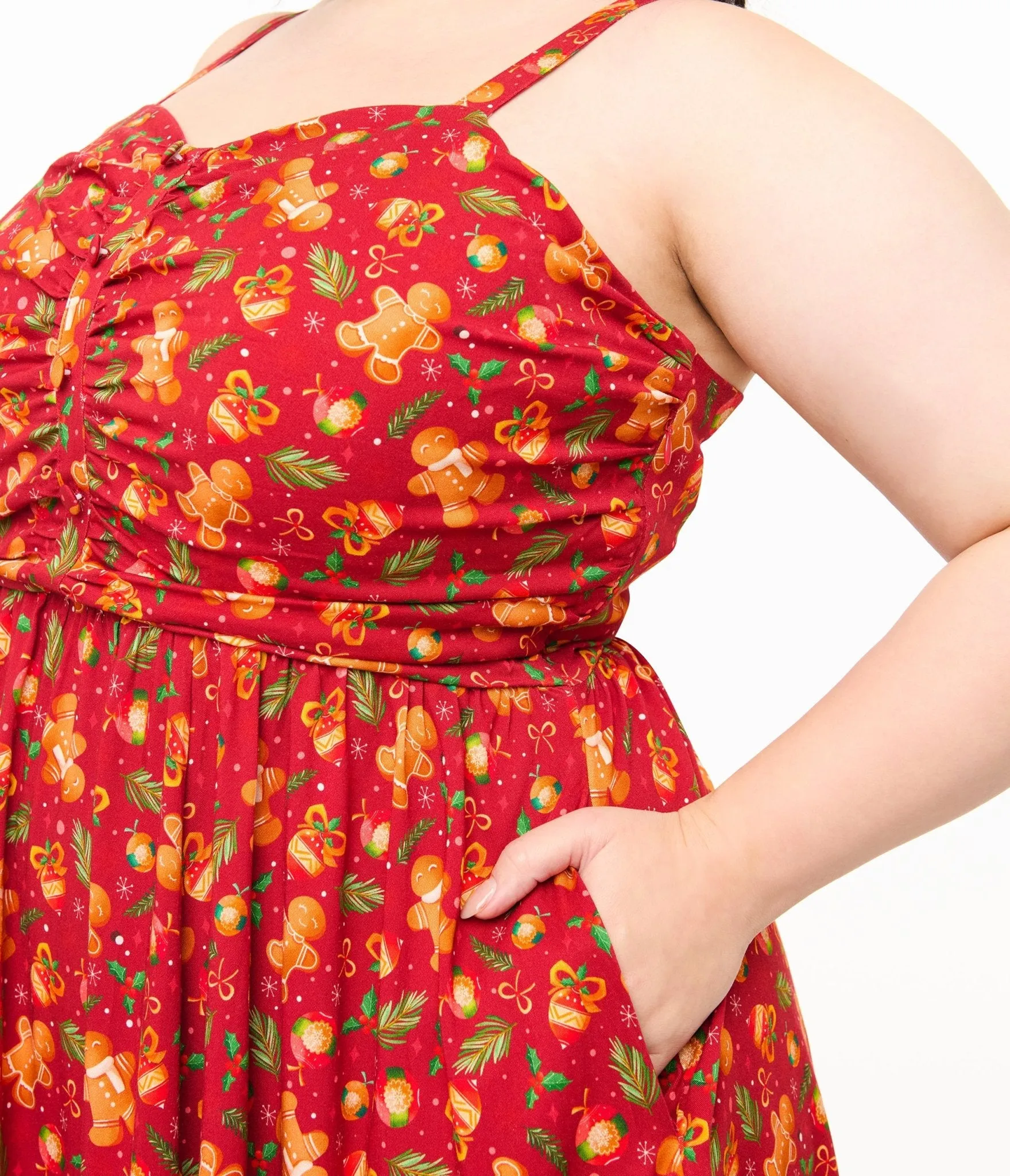 Miss Lulo Plus Size 1950s Red Gingerbread Man Print Eden Fit & Flare Dress