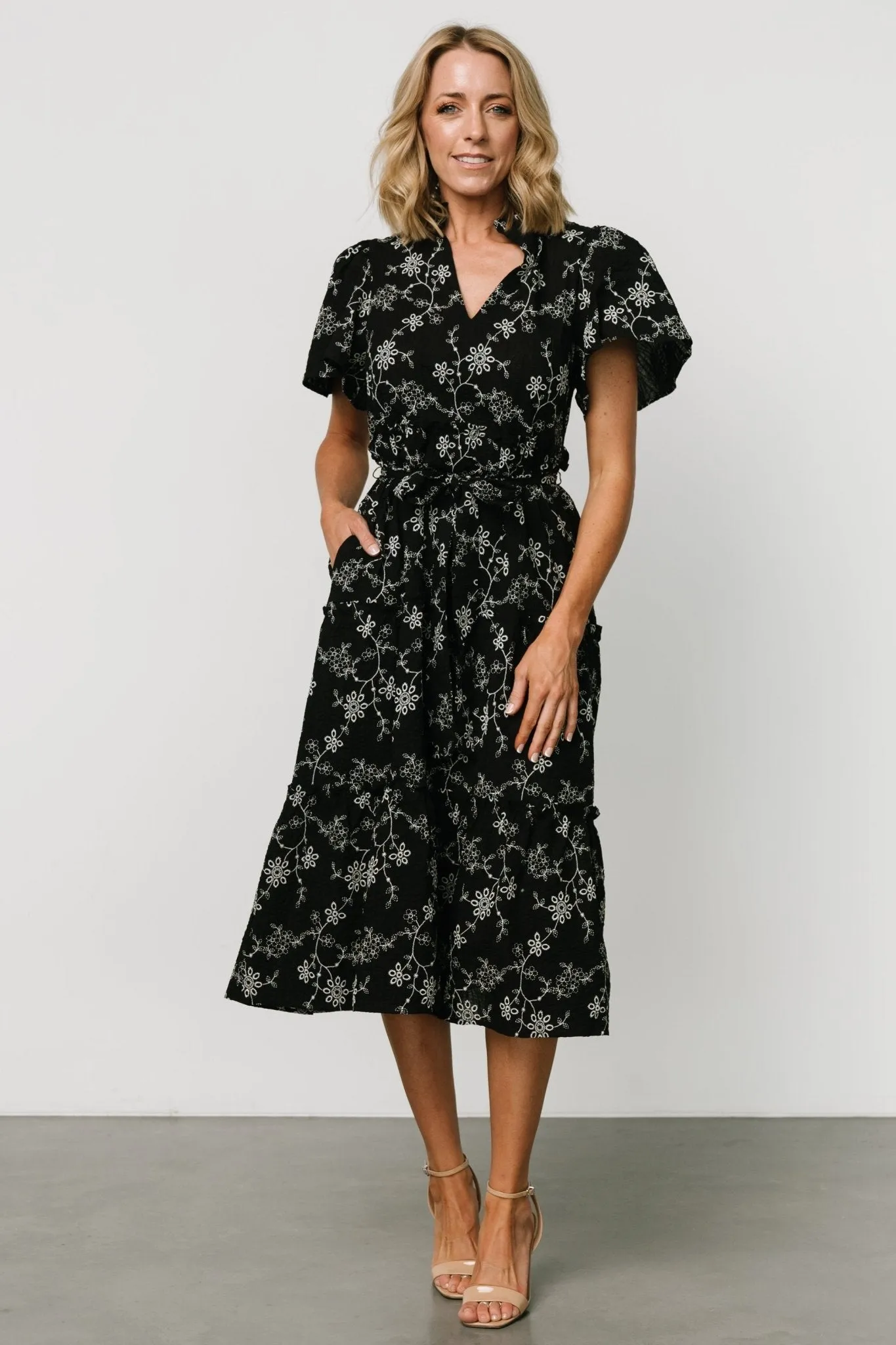 Odeya Tiered Midi Dress | Black   White