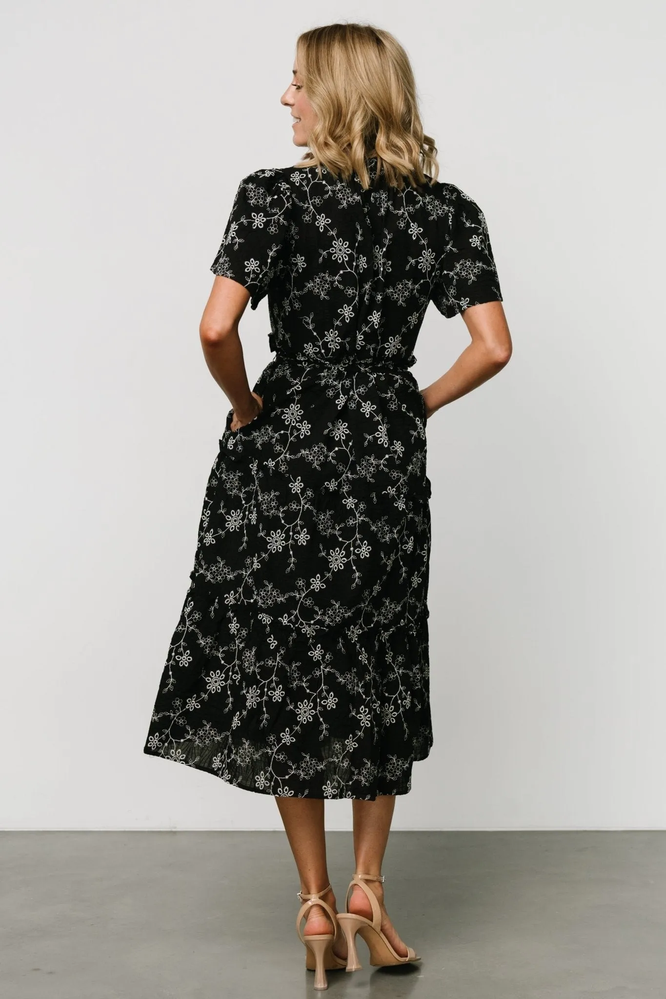 Odeya Tiered Midi Dress | Black   White