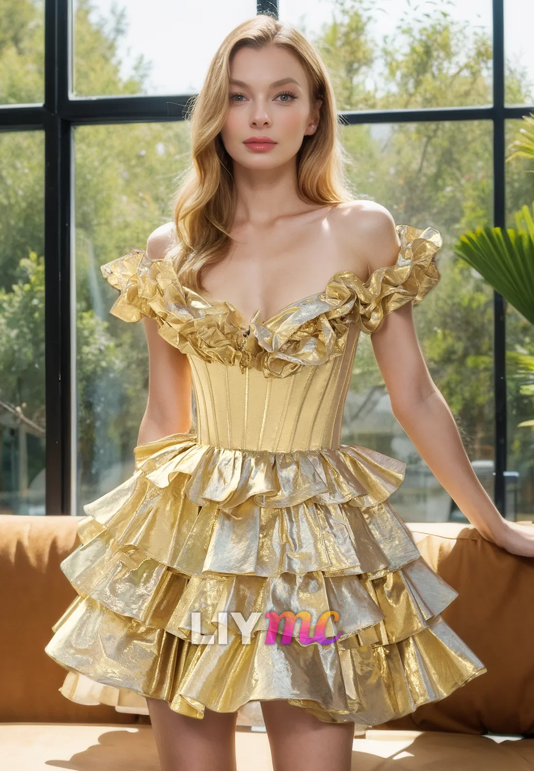 Off-Shoulder Strapless Tiered A-Line Ruffled Short Homecoming Dress