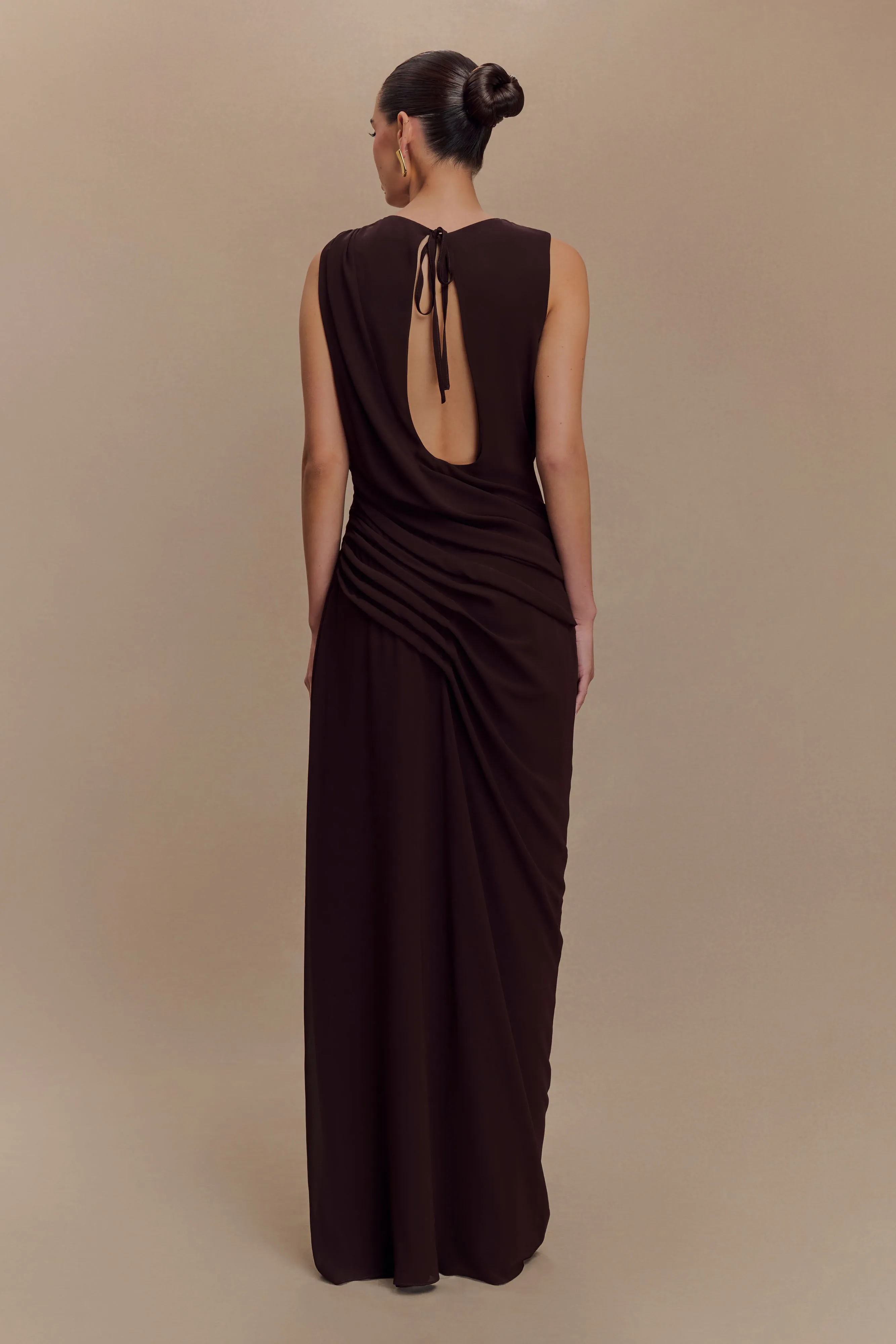 Oria Chiffon Maxi Dress - Cacao Brown