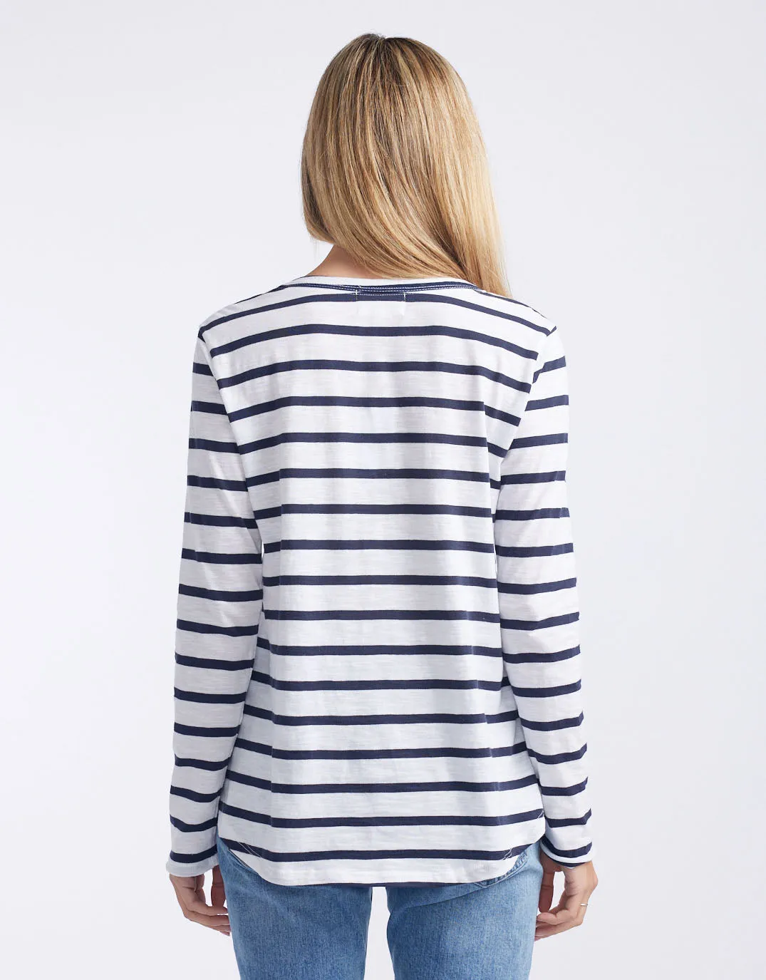 Original Round Neck Long Sleeve T-Shirt - Navy/White Stripe