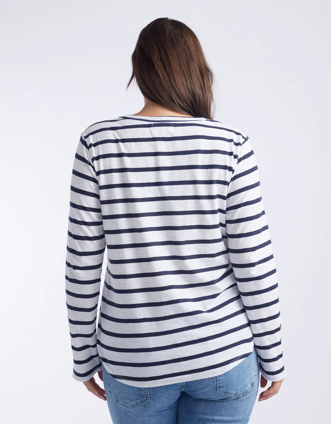 Original Round Neck Long Sleeve T-Shirt - Navy/White Stripe