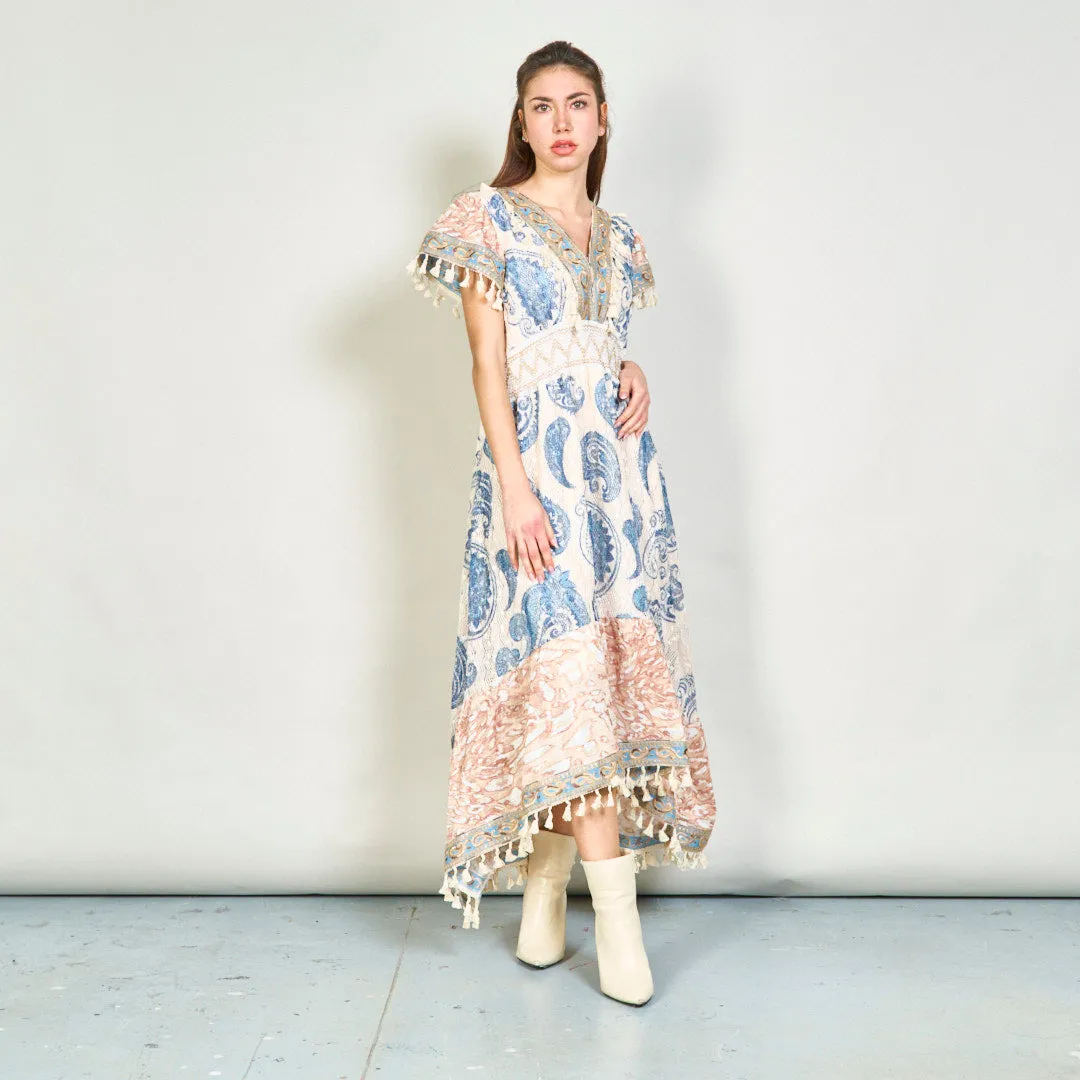 Paisley print boho maxi dress with tassels wholesale