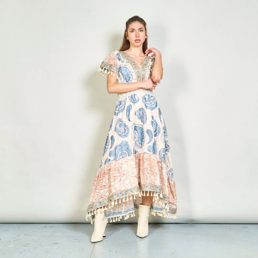 Paisley print boho maxi dress with tassels wholesale