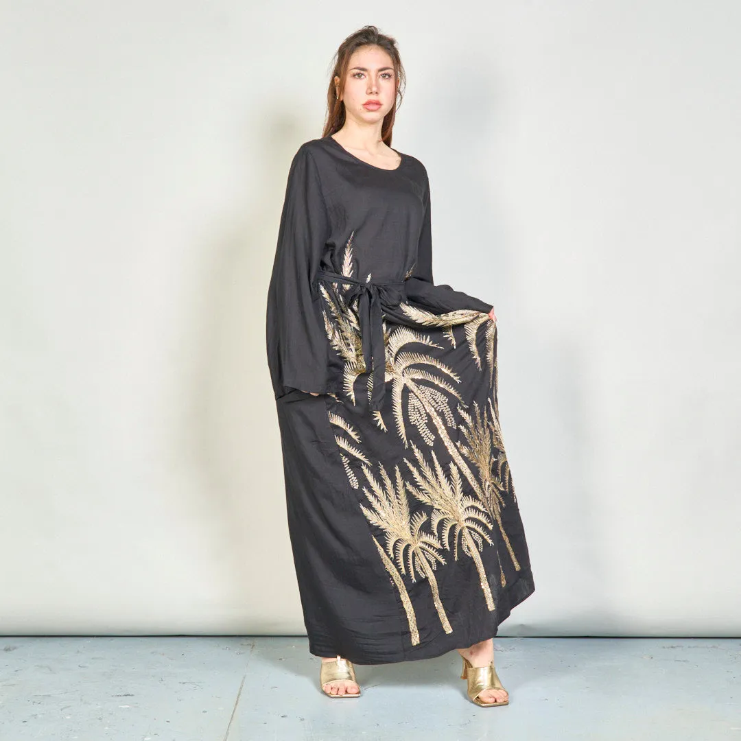 Palm embroidered belted oversize dress wholesale