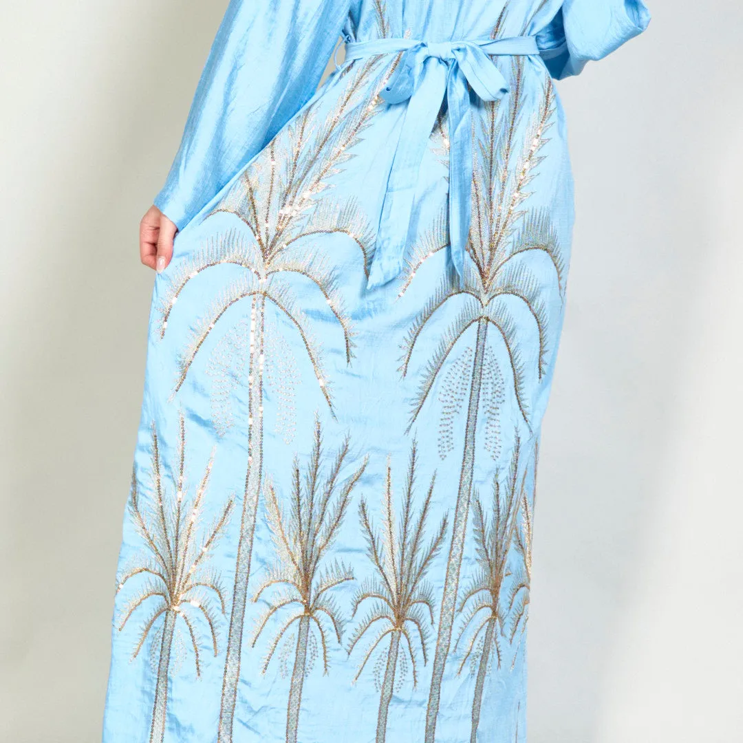 Palm embroidered belted oversize dress wholesale