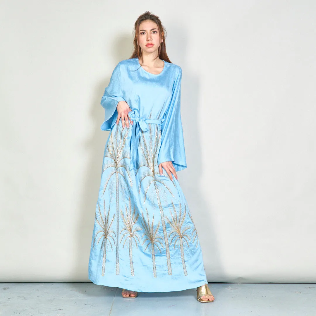 Palm embroidered belted oversize dress wholesale