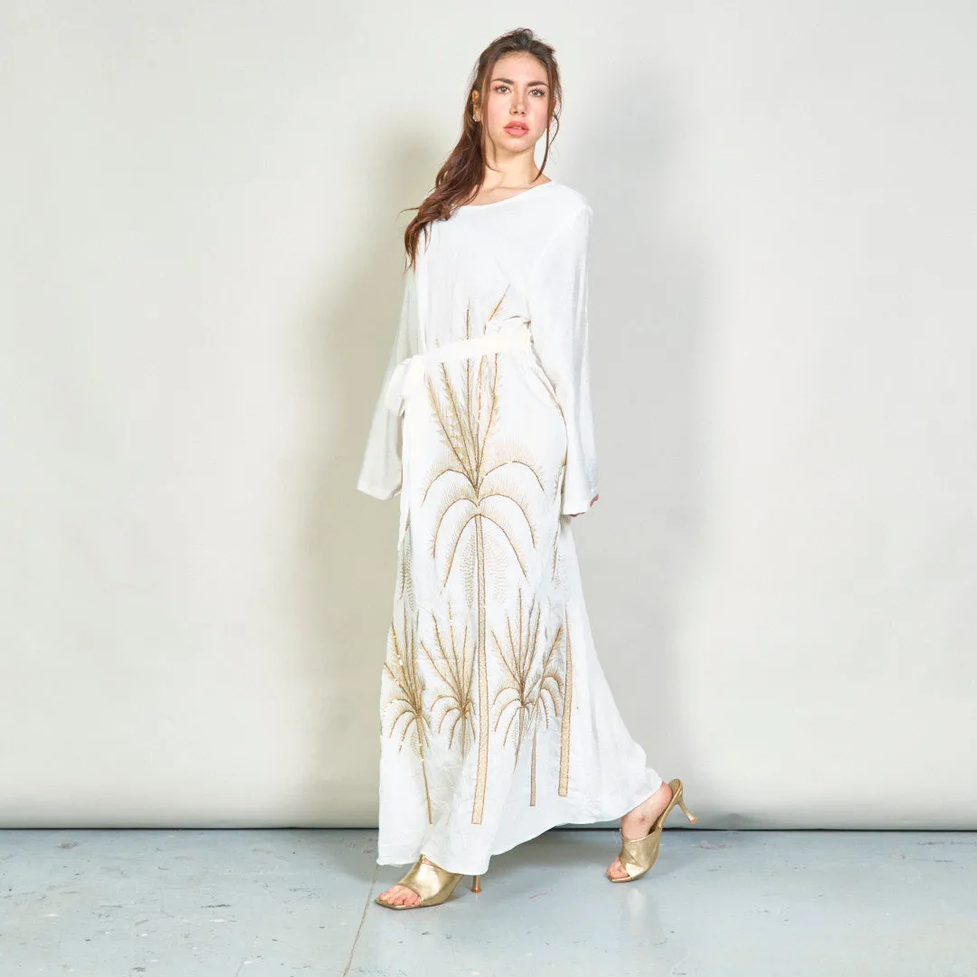 Palm embroidered belted oversize dress wholesale