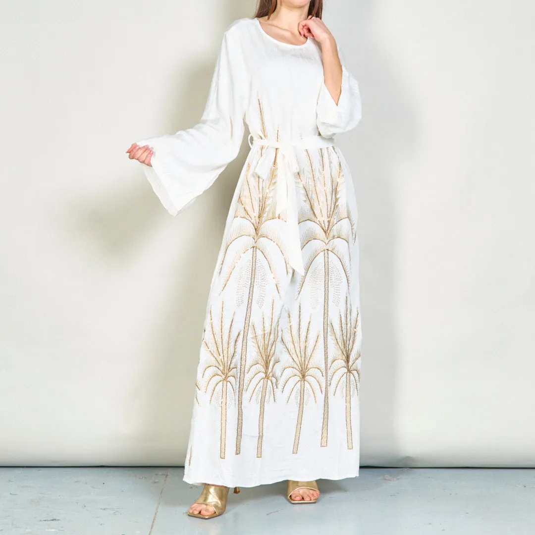 Palm embroidered belted oversize dress wholesale