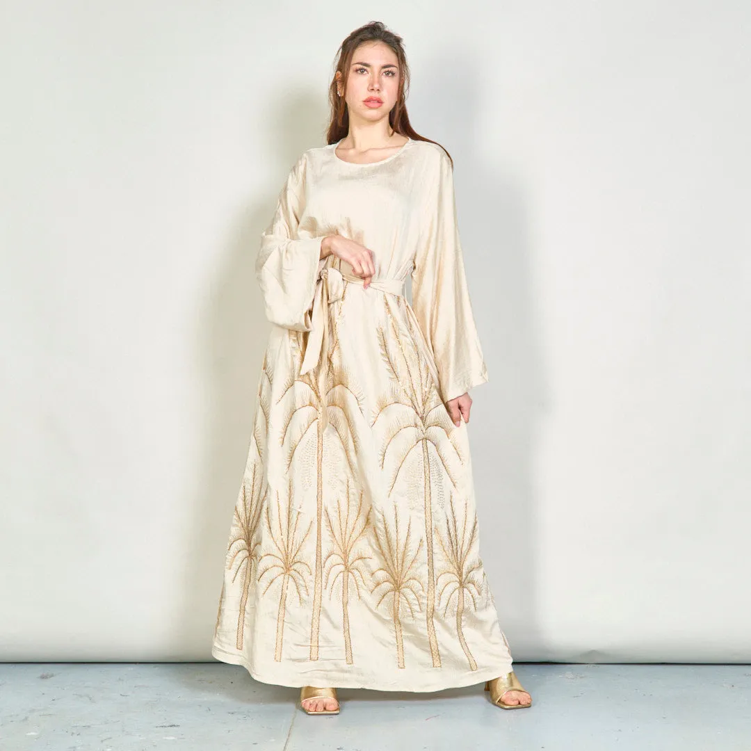 Palm embroidered belted oversize dress wholesale