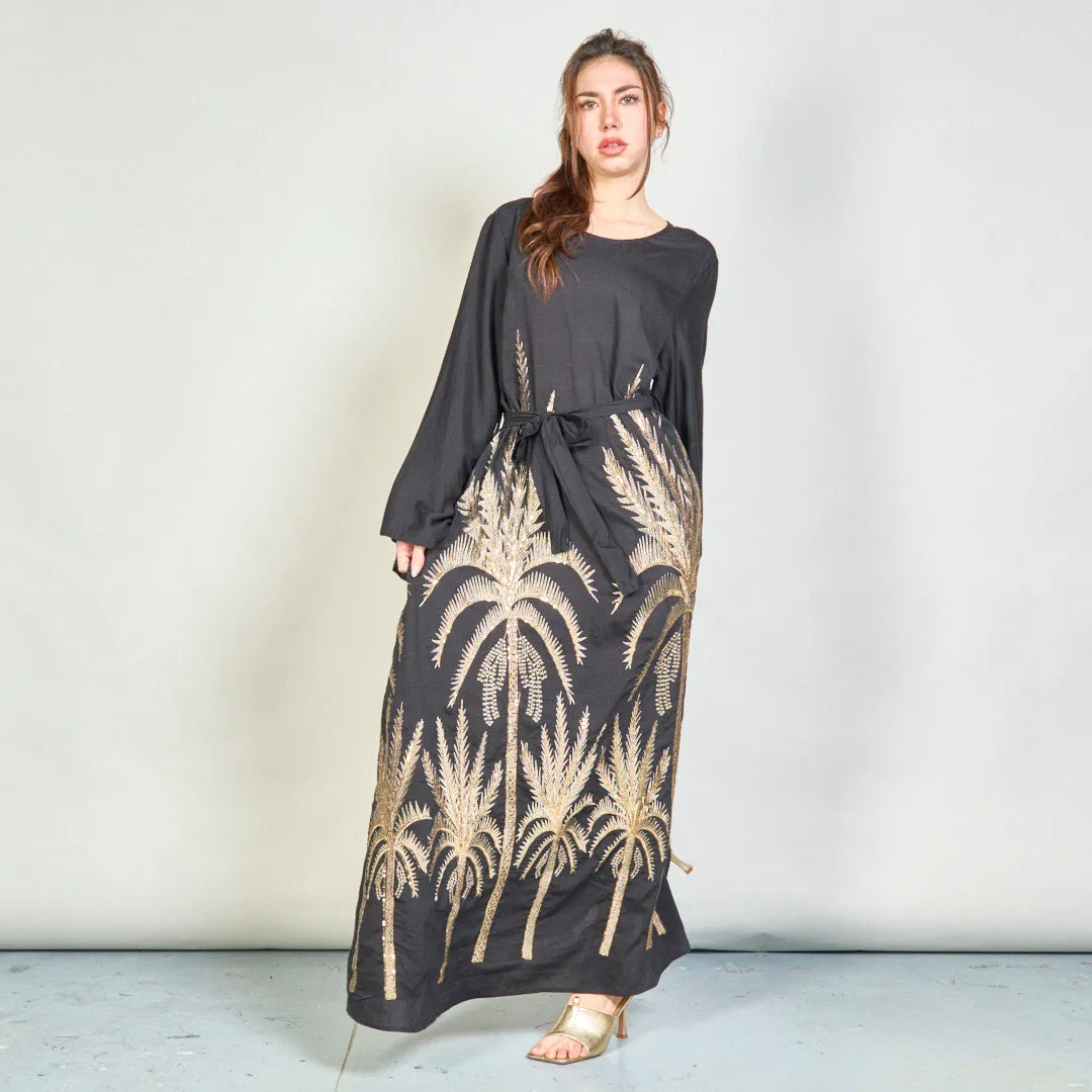 Palm embroidered belted oversize dress wholesale