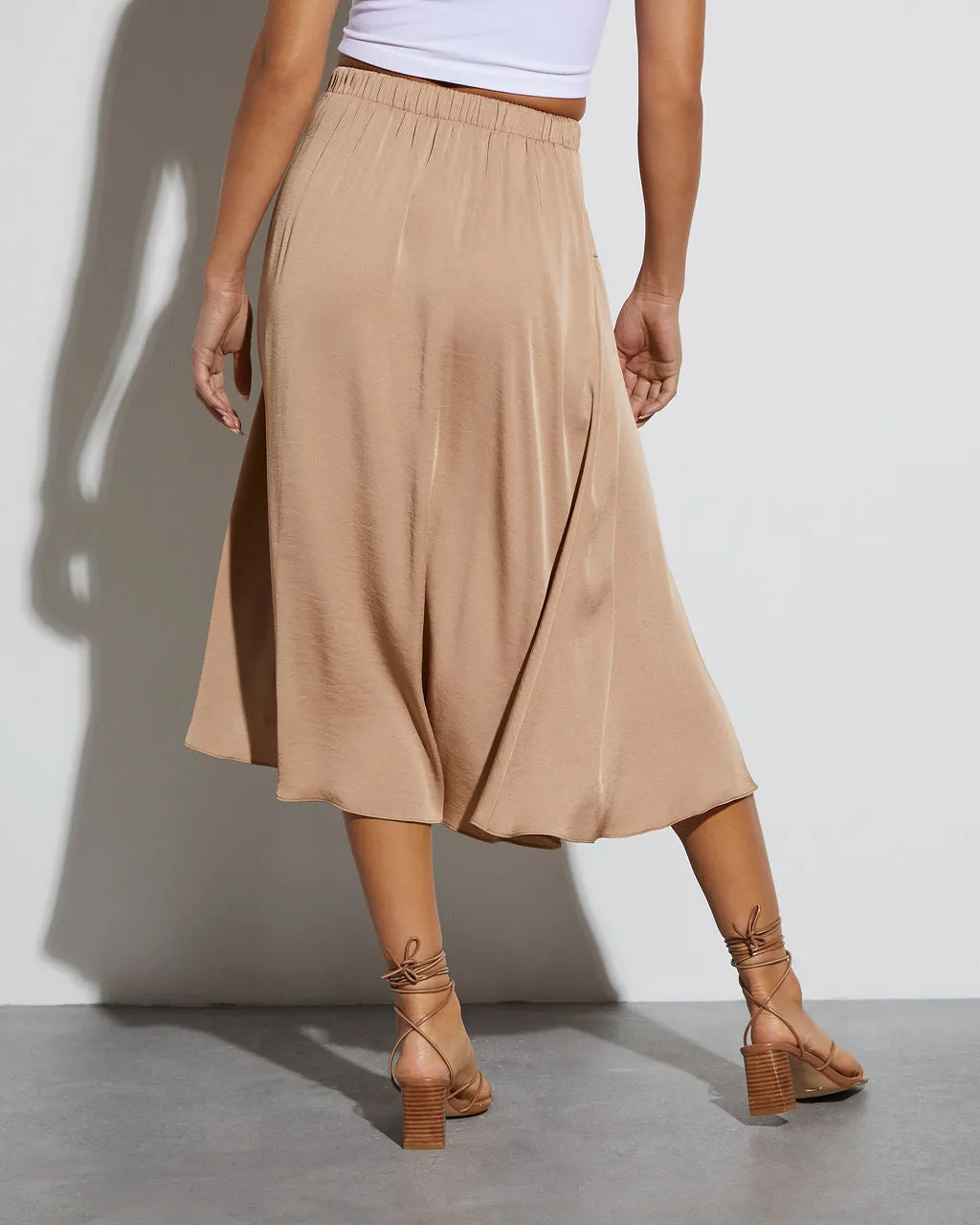 Palmer Satin Ruffle Midi Skirt