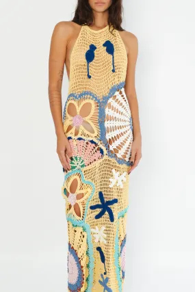 Pearl Halter Crochet Maxi Dress Multi Coloured