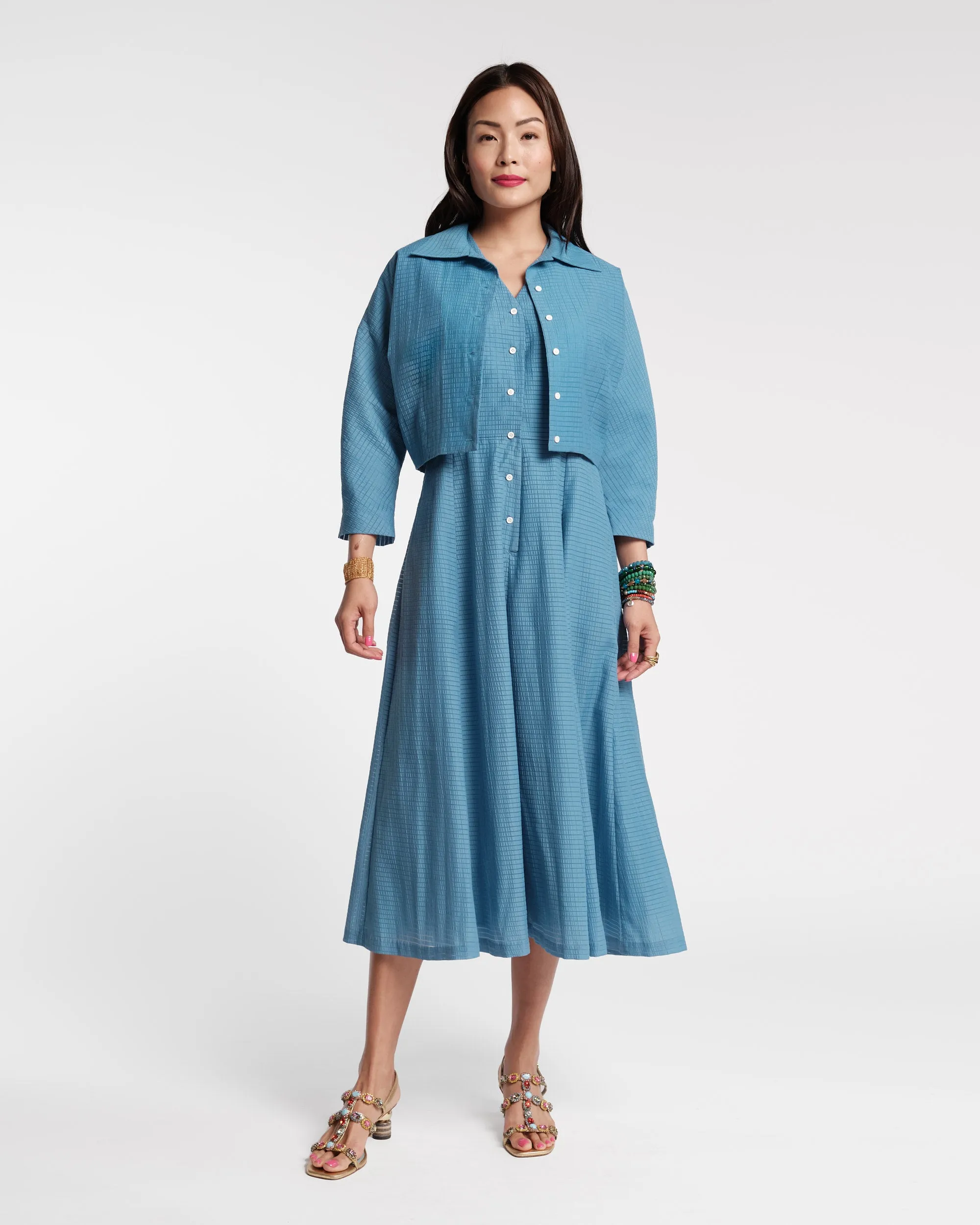 Peggy Midi Dress Set Cotton Blue