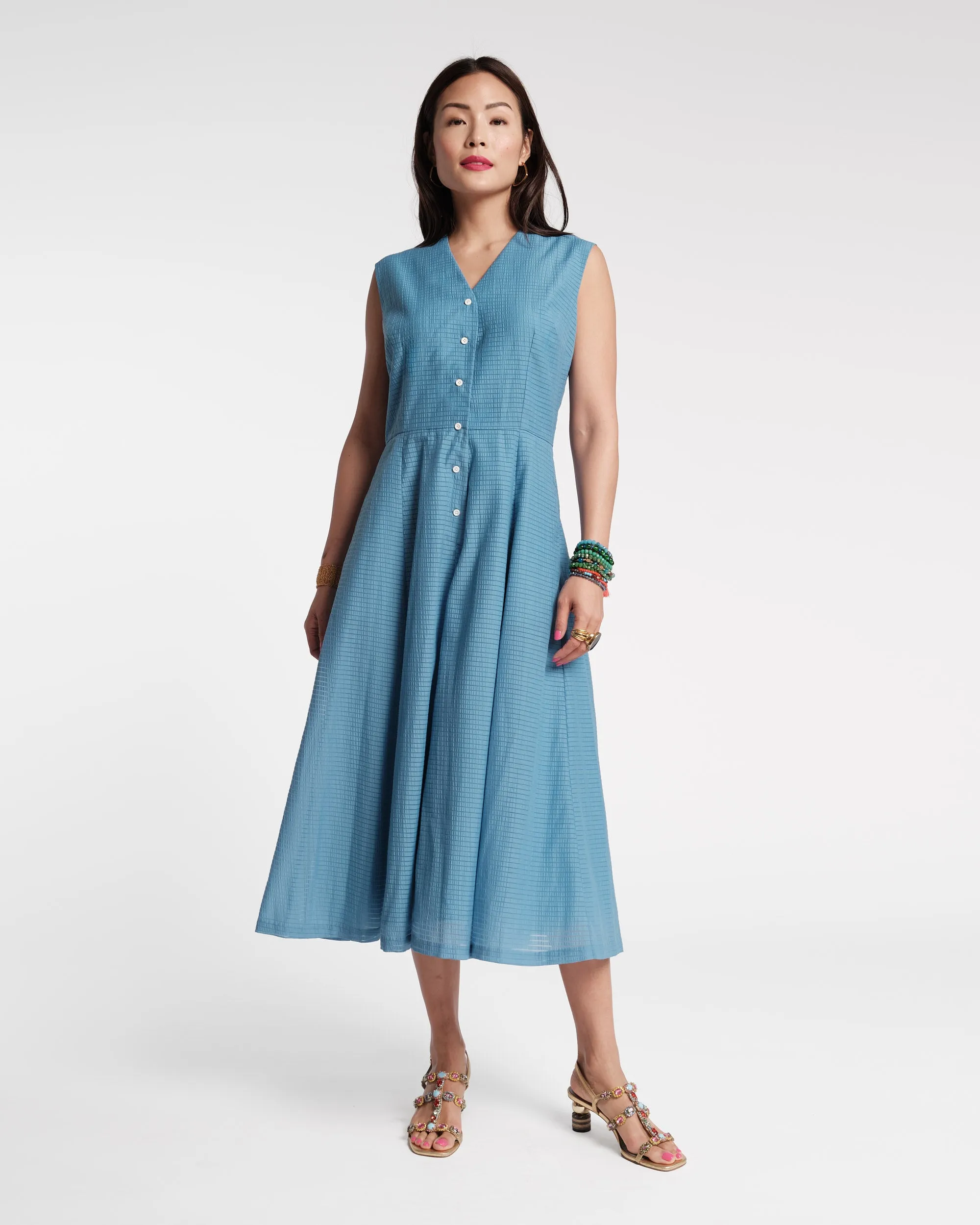 Peggy Midi Dress Set Cotton Blue