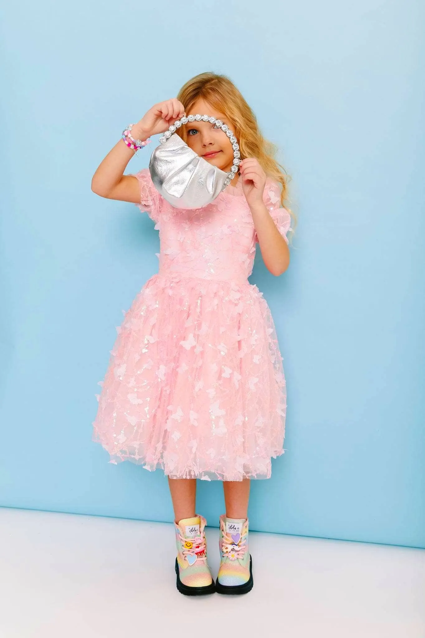 Pink Butterfly Puff Tulle Dress