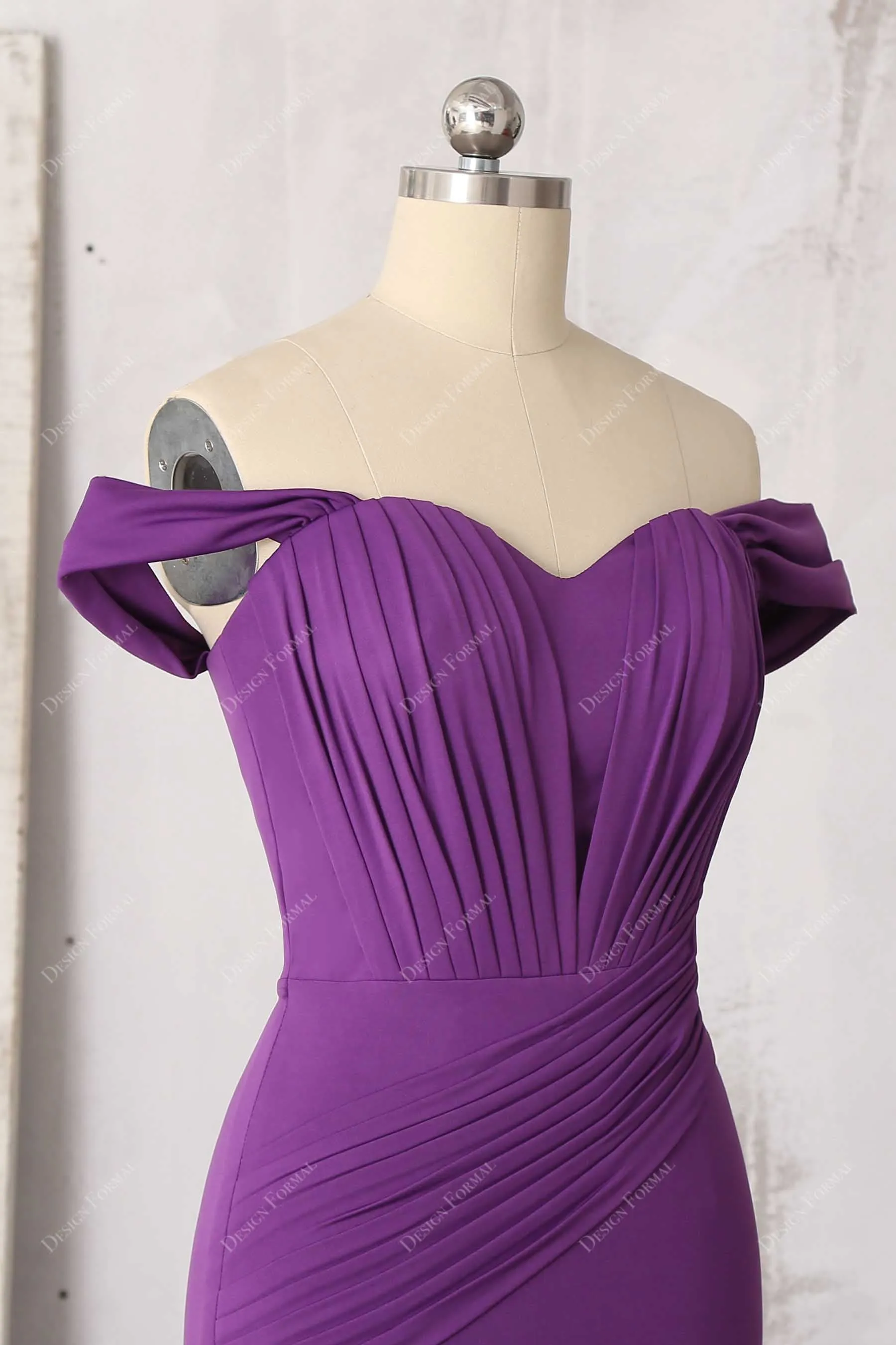 Pleated Purple Spandex Elegant Off-shoulder Prom Dress