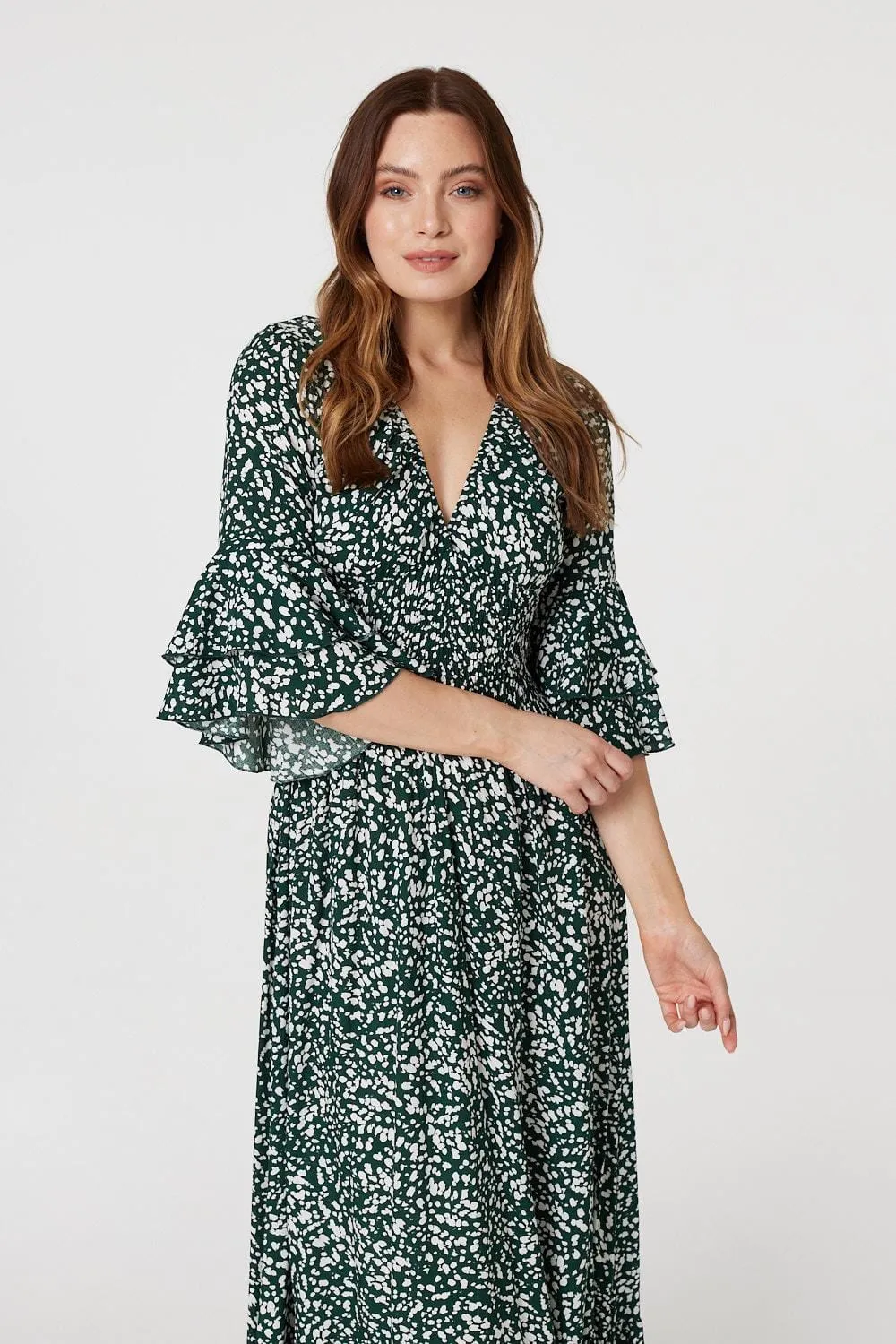 Printed Flare Sleeve Maxi Dress